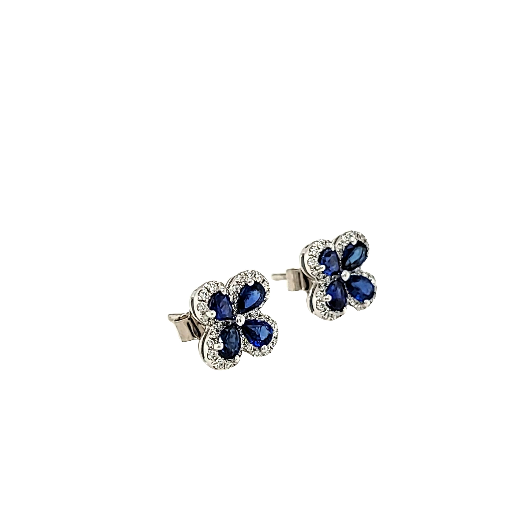 18K White Gold Sapphire/Diamond Stud Earrings 42003443 | Shin Brothers*
