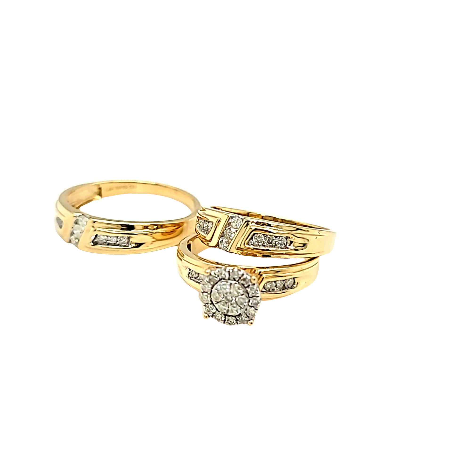 14K Yellow Gold Diamond Engagement Ring With Two Wedding Bands Set Of Three11007111 | Shin Brothers* 14K Yellow Gold Diamond Engagement Ring With Two Wedding Bands Set Of Three11007111 | Shin Brothers*