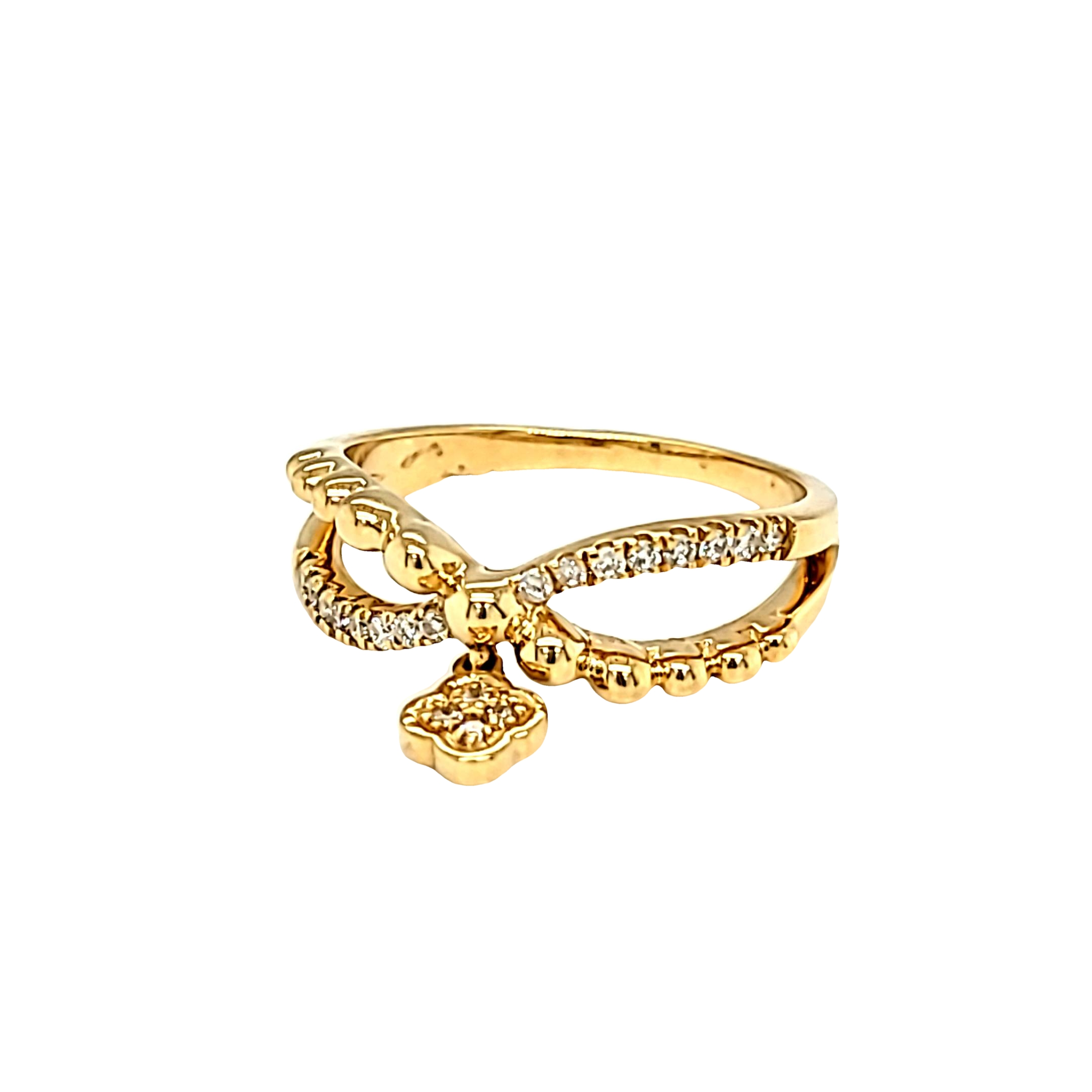 14K Yellow Gold Diamond Criss Cross Hanging Clover Ring 11007113 By Shin Brothers* 14K Yellow Gold Diamond Criss Cross Hanging Clover Ring 11007113 By Shin Brothers*