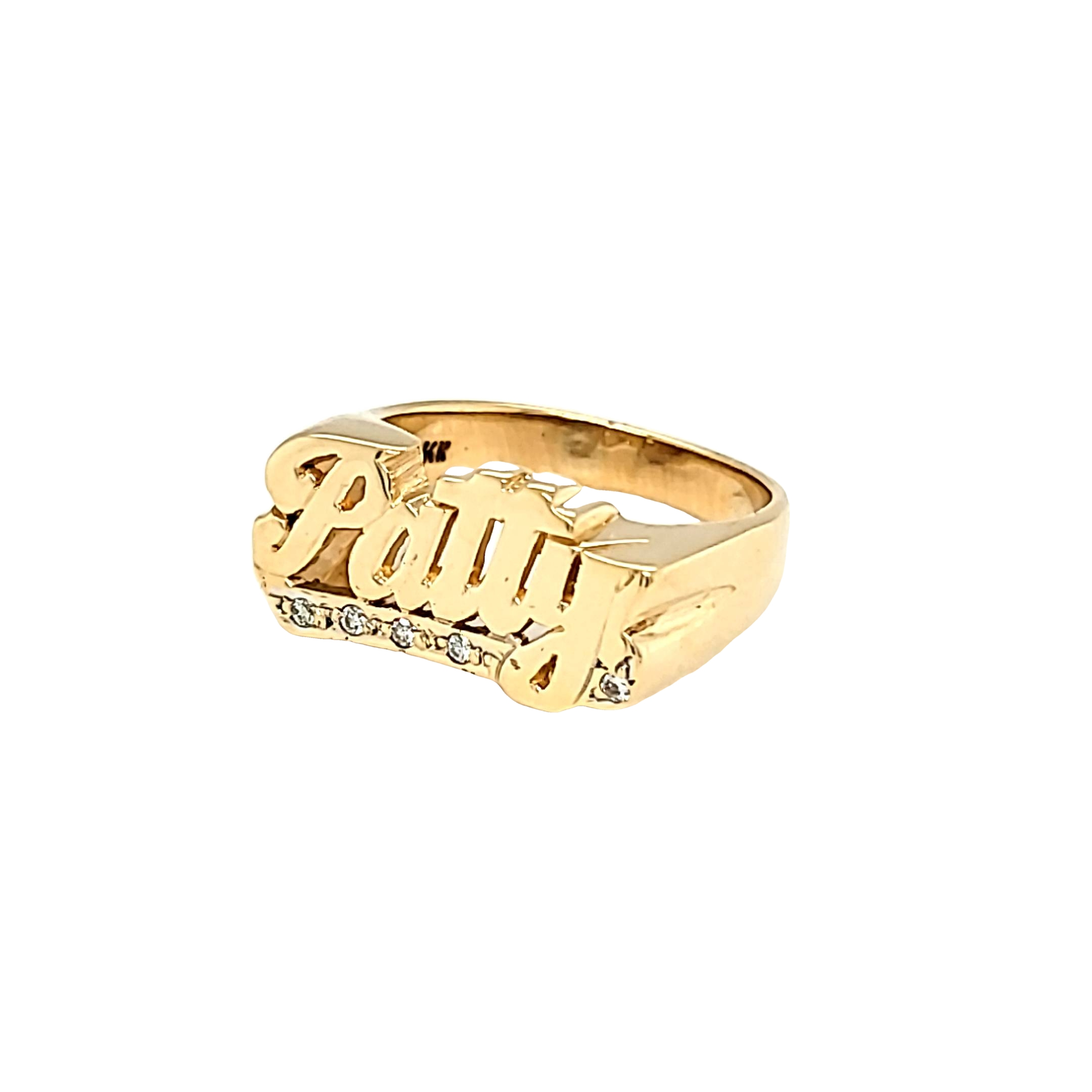 14K Yellow Gold Size 8.75 Patty Diamond Name Ring 13300089 | Shin Brothers* 14K Yellow Gold Size 8.75 Patty Diamond Name Ring 13300089 | Shin Brothers*