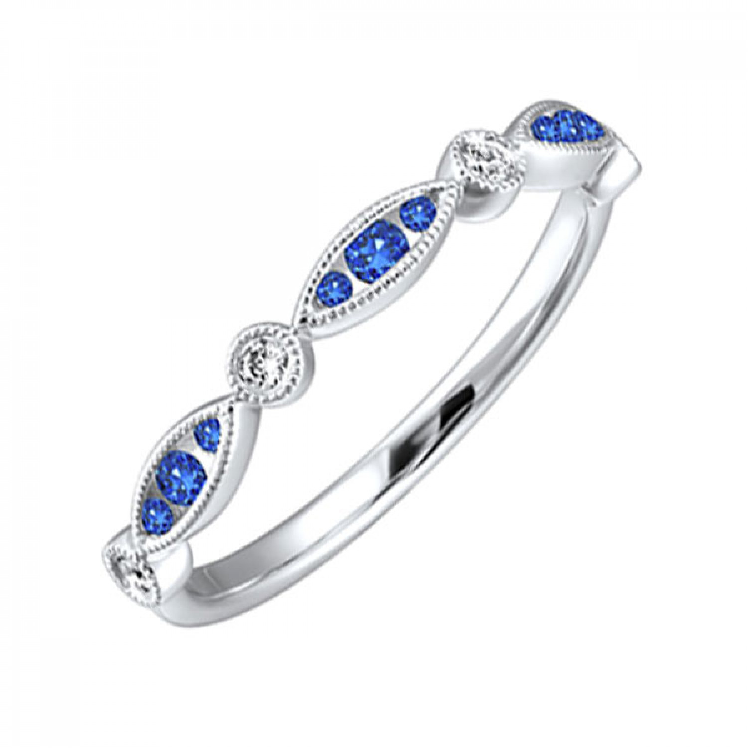 14K White Gold Blue Sapphire Diamond & Stackable Ring 12003194| Shin Brothers* 14K White Gold Blue Sapphire Diamond & Stackable Ring 12003194| Shin Brothers*