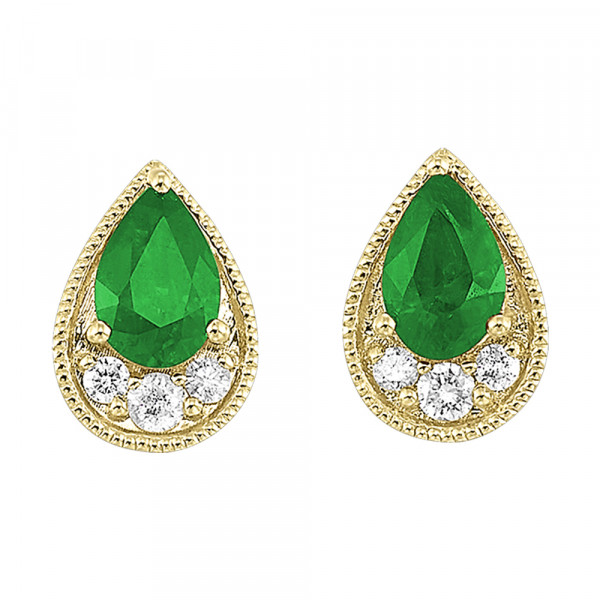 14K Yellow Gold Diamond Emerald Pear Shape Studs Earrings 42003461 | Shin Brothers Inc 14K Yellow Gold Diamond Emerald Pear Shape Studs Earrings 42003461 | Shin Brothers Inc