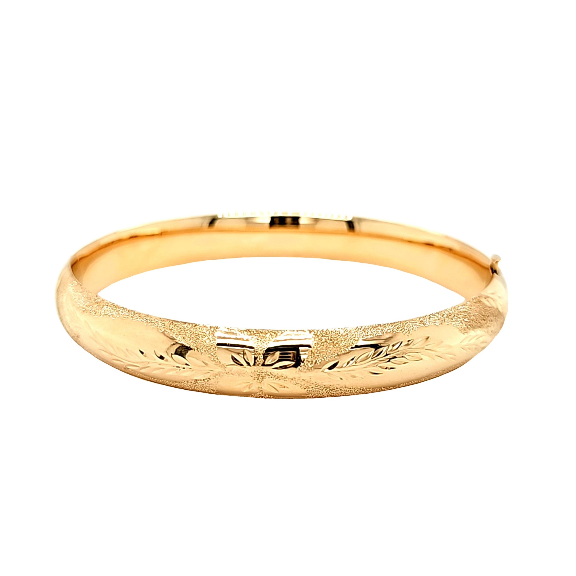 14K Yellow Gold 10mm Floral Design 7" Bangle with Clasp 2300241 | Shin Brothers*