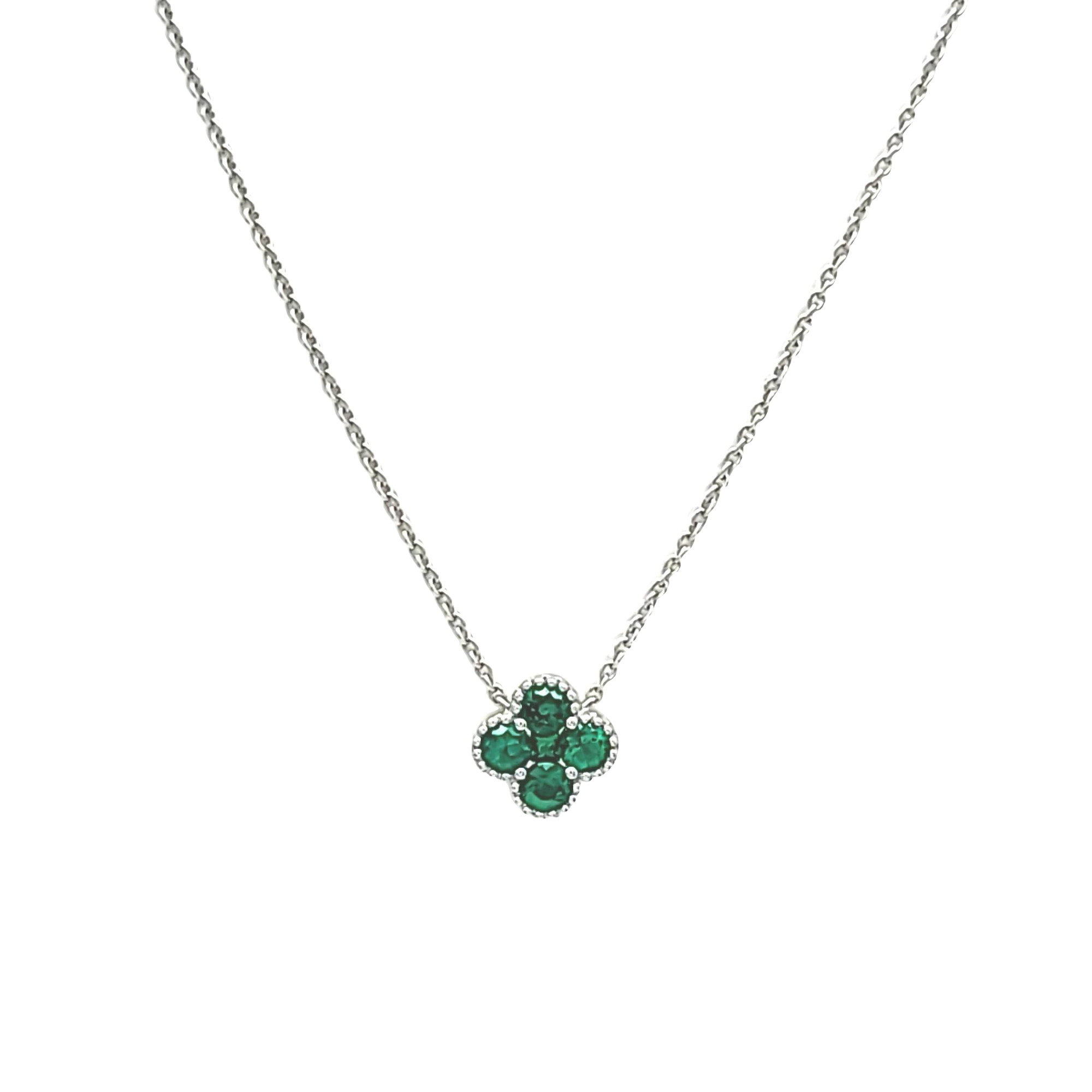 18K White Gold Emerald Clover Necklace 32000753 | Shin Brothers*