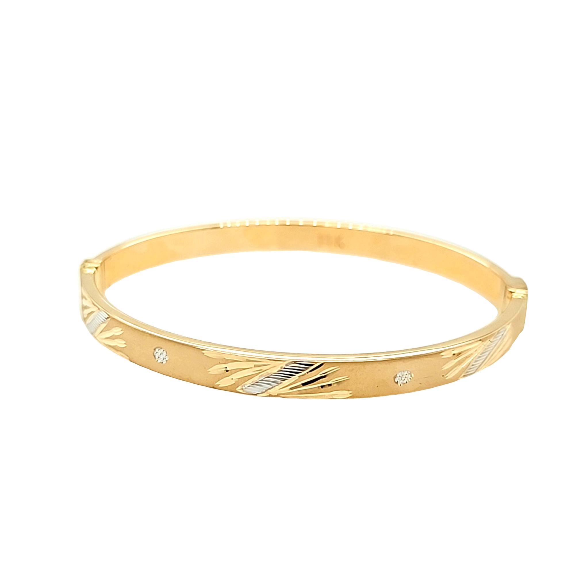 14K Two Tone Yellow Gold 5.25mm Floral Design 7" Bangle with fig8 230002419 | Shin Brothers*
