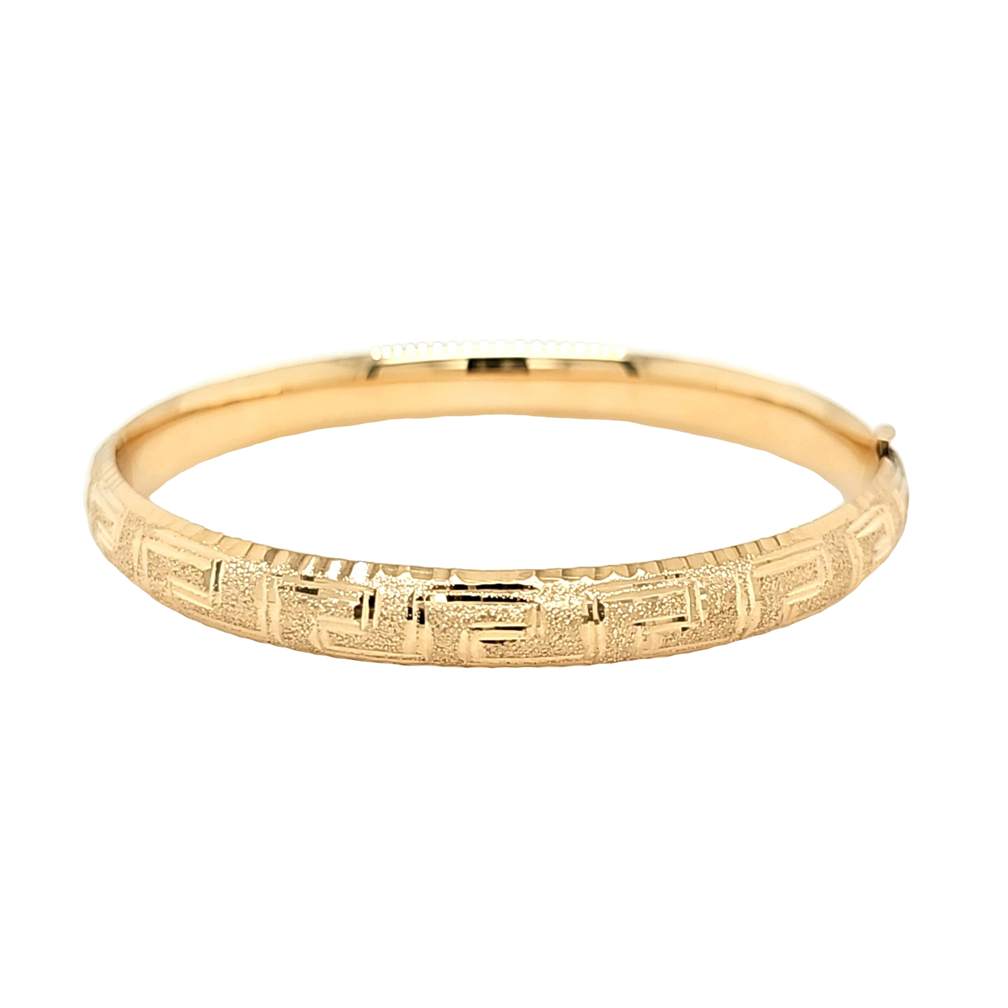 14K Yellow Gold 8mm Greek Key Design 7.75" Bangle with Clasp 2300242 | Shin Brothers*