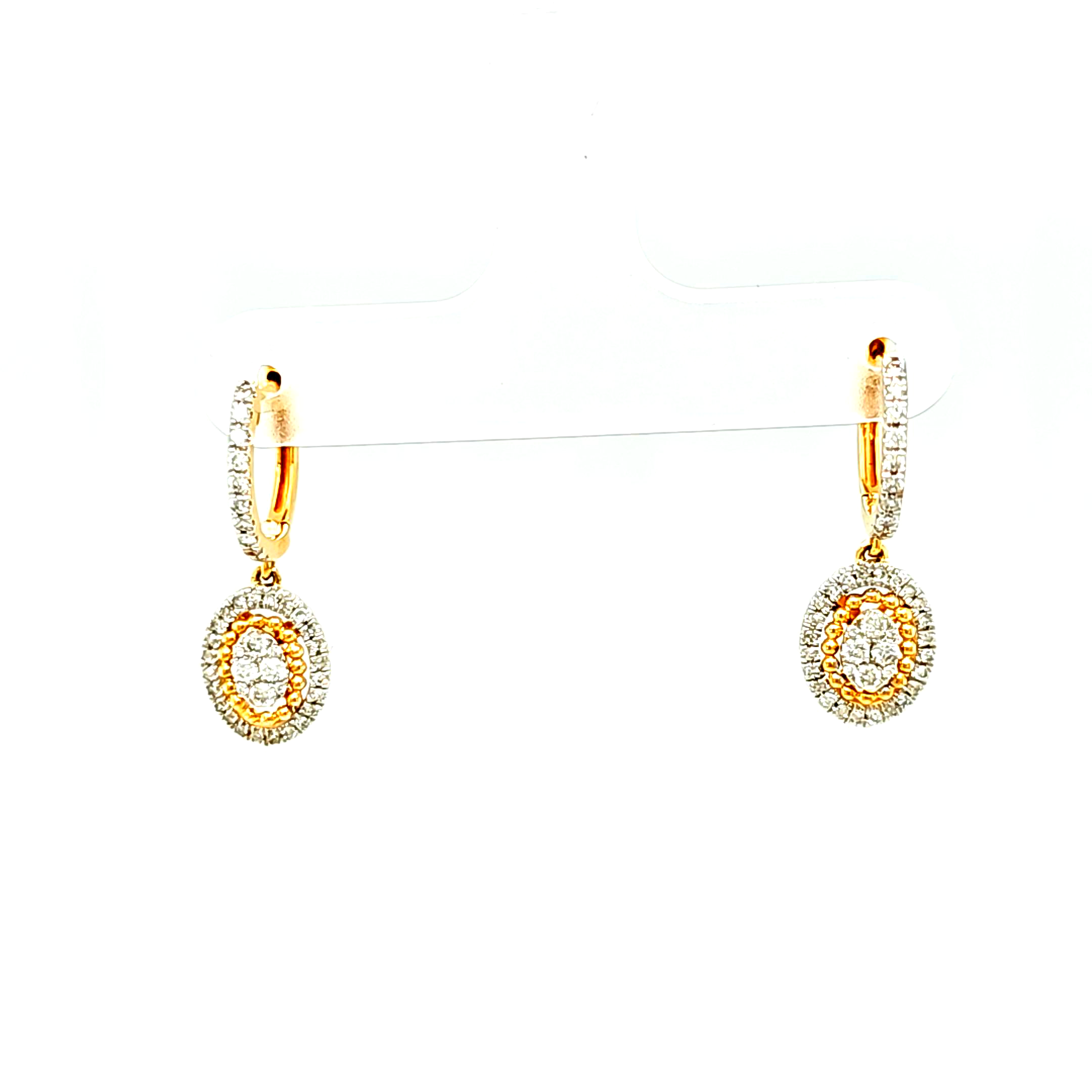 14K White And Yellow Gold Pave Diamond Oval 1.3" Drop Earrings 41002723 | Shin Brothers*