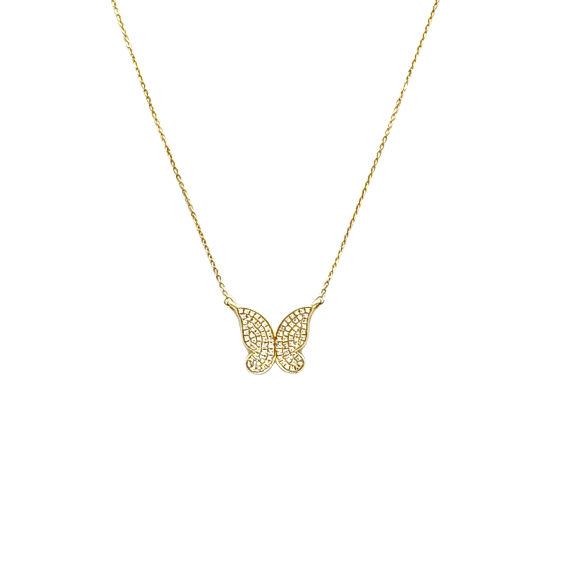 14K Yellow Gold Diamond Butterfly Necklace 31001248 | Shin Brothers*