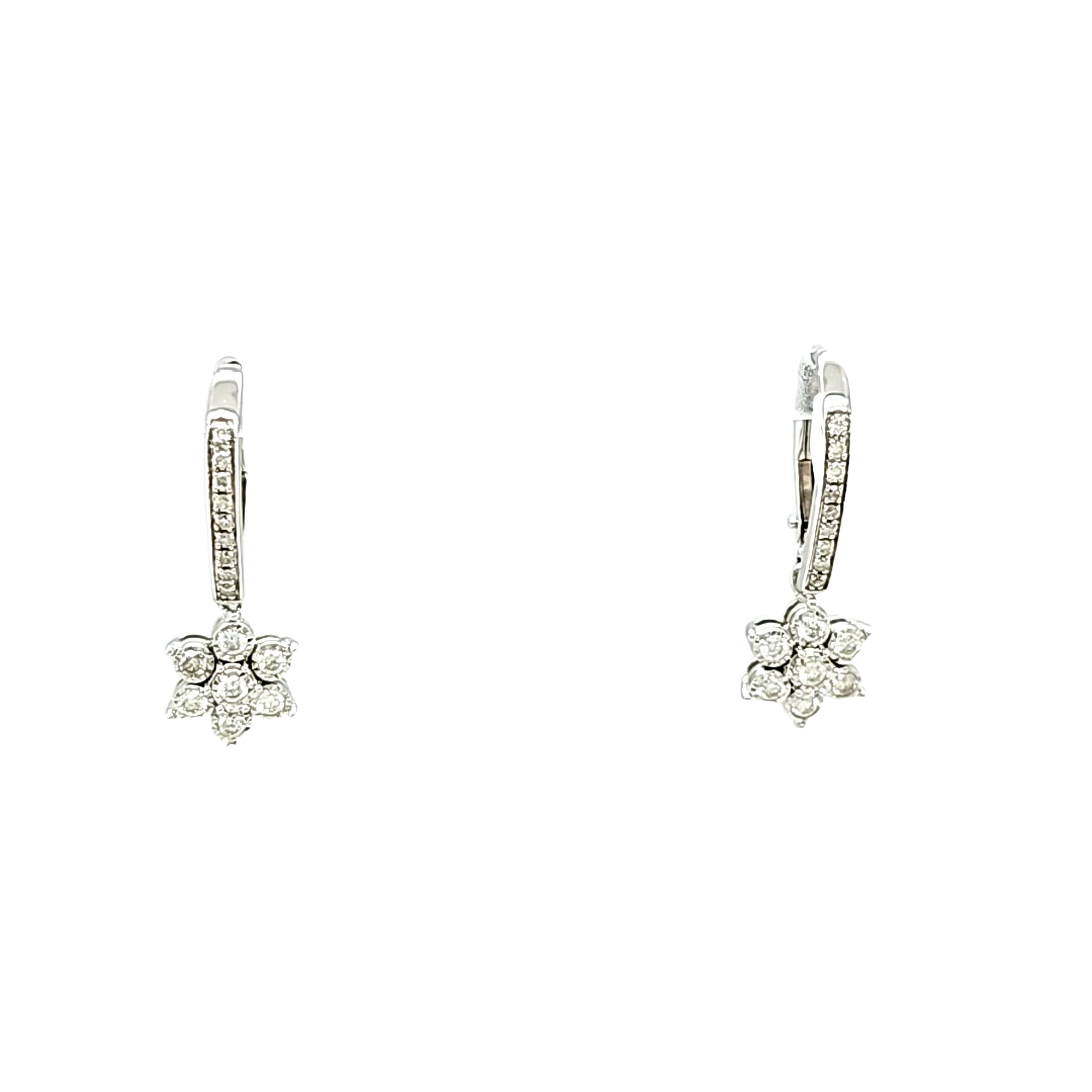 14K White Gold Diamond Flower Lever Back Earrings 41002721 | Shin Brothers*