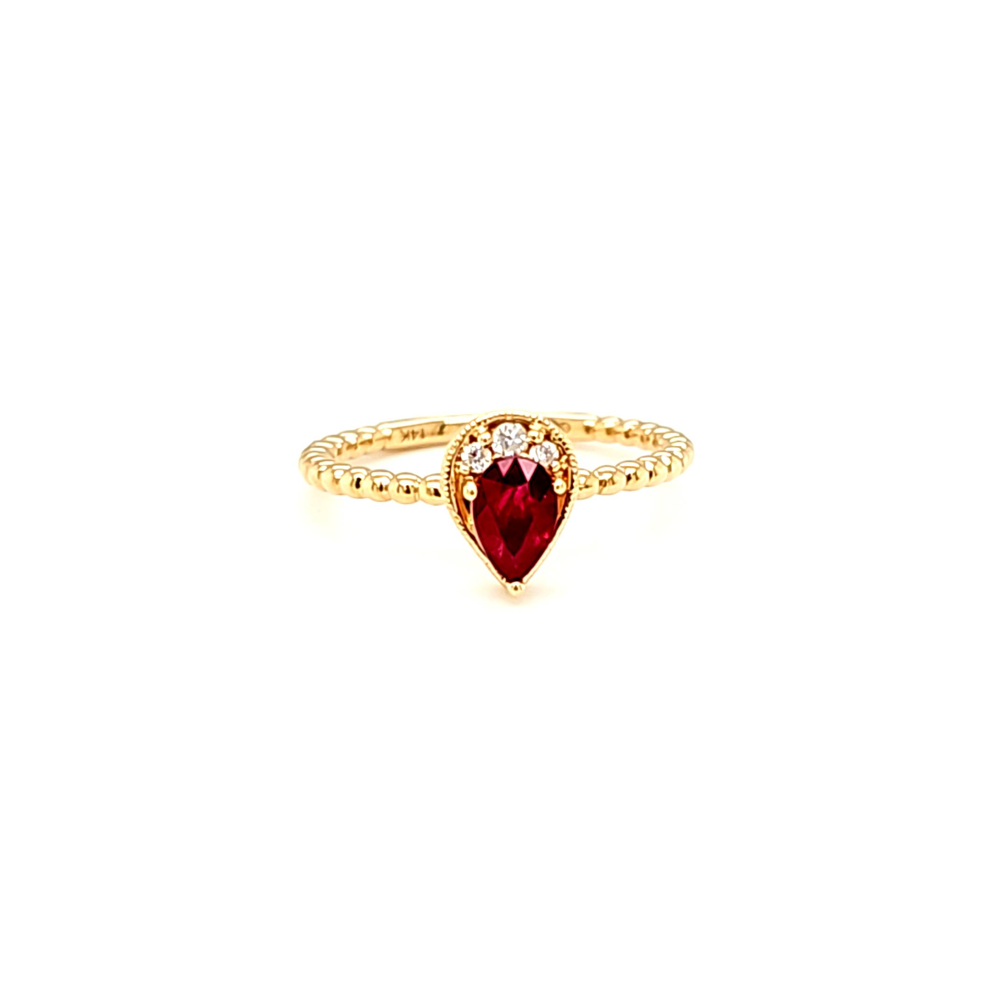 14K Yellow Gold Ruby Diamond Teardrop Ring 12003205 | Shin Brothers* 14K Yellow Gold Ruby Diamond Teardrop Ring 12003205 | Shin Brothers*