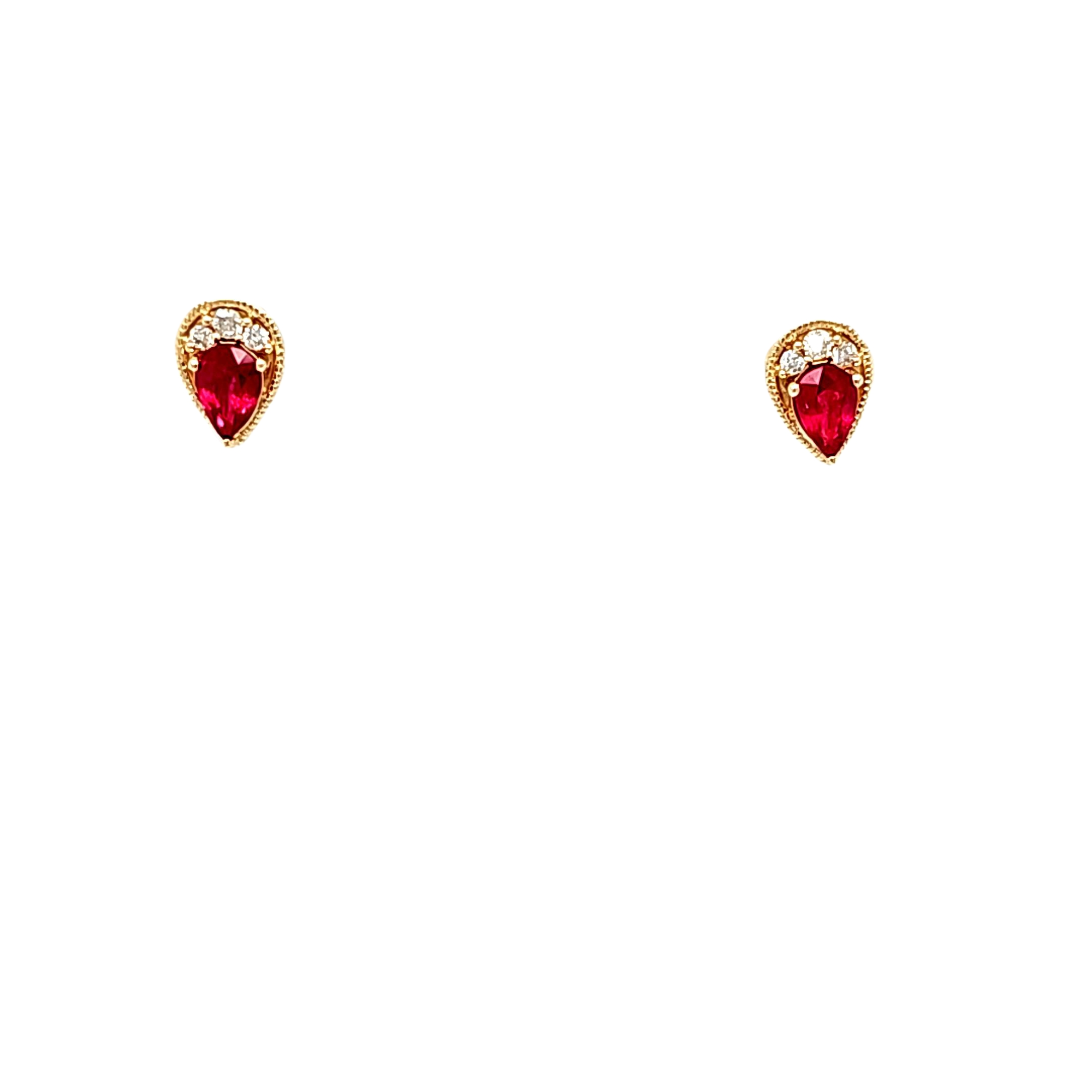 14K Yellow Gold Ruby Diamond Upside Down Teardrop Stud Earrings 42003470 | Shin Brothers*