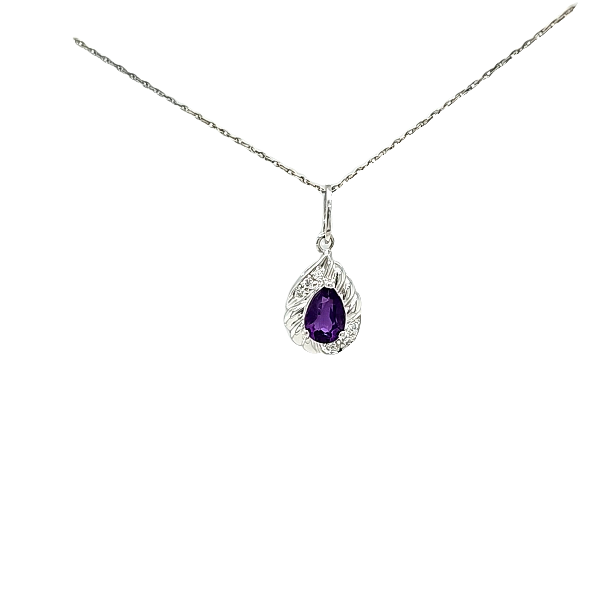 14K White Gold Amethyst Diamond Teardrop Charm 52002361 | Shin Brothers* 14K White Gold Amethyst Diamond Teardrop Charm 52002361 | Shin Brothers*