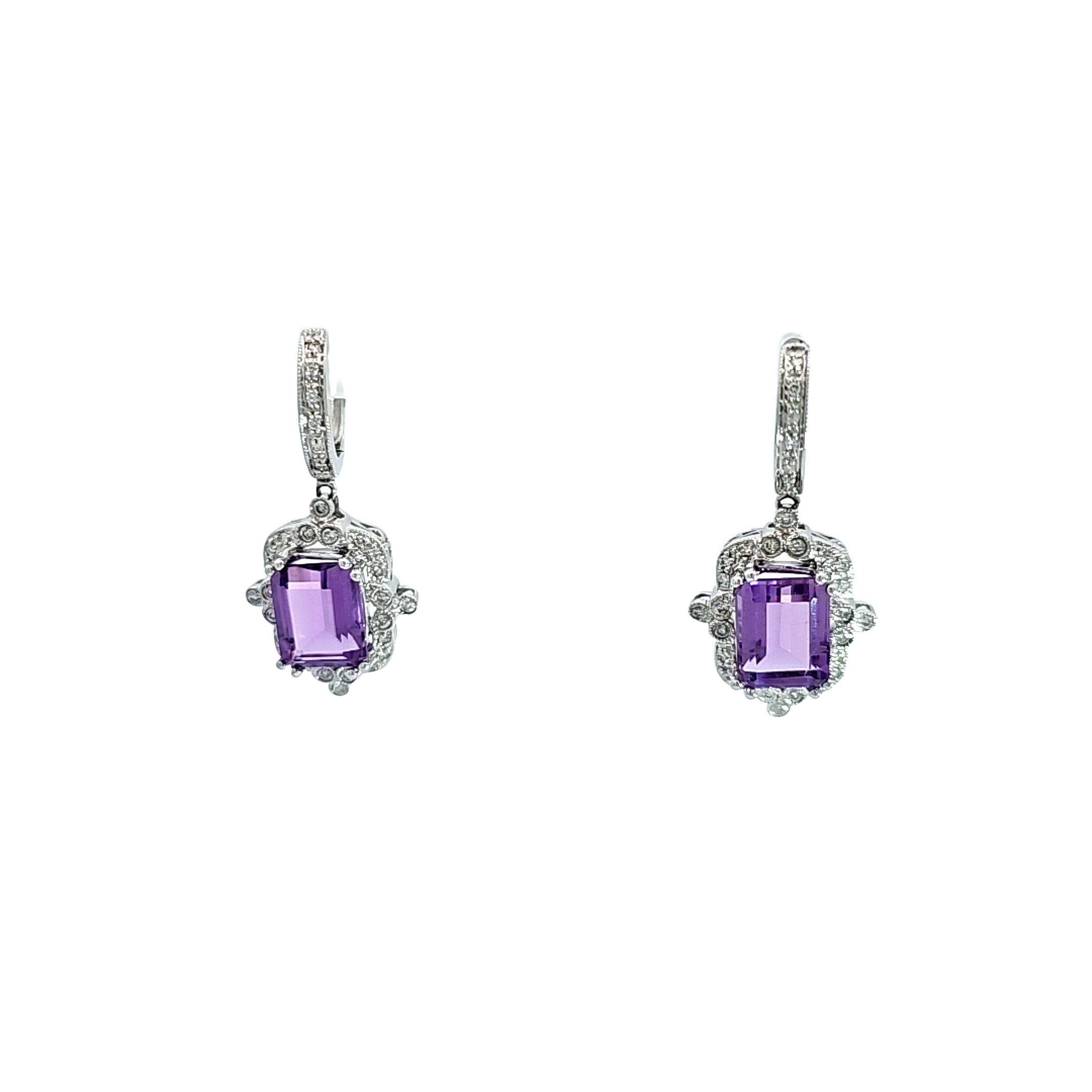 14K White Gold Amethyst/Diamond Drop Earrings 42003147 | Shin Brothers*