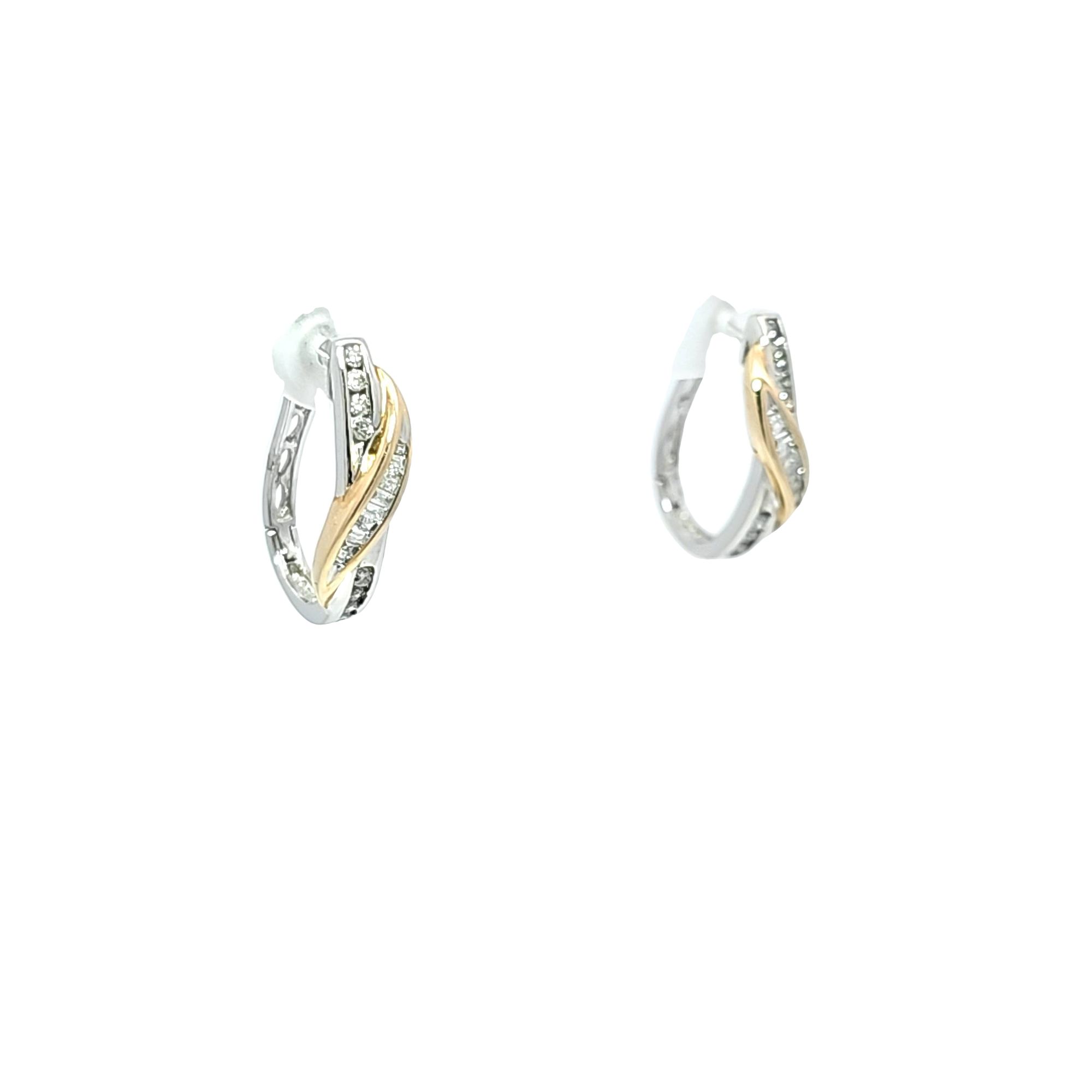 14K Two Tone Gold Diamond Huggie Earrings 41002272 | Shin Brothers* 14K Two Tone Gold Diamond Huggie Earrings 41002272 | Shin Brothers*