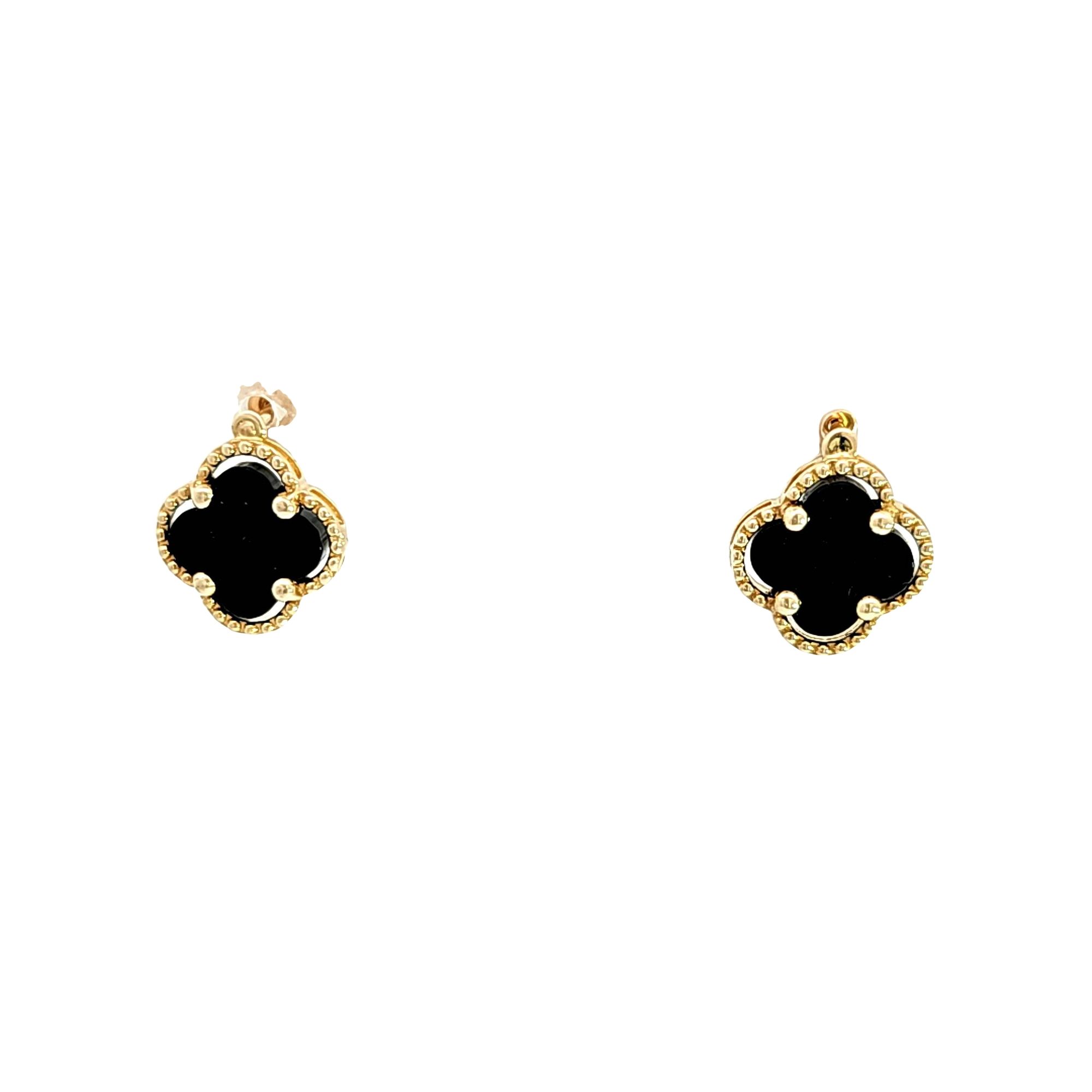 14K Yellow Gold Onyx Flower Stud Earrings 42003271 | Shin Brothers* 14K Yellow Gold Onyx Flower Stud Earrings 42003271 | Shin Brothers*