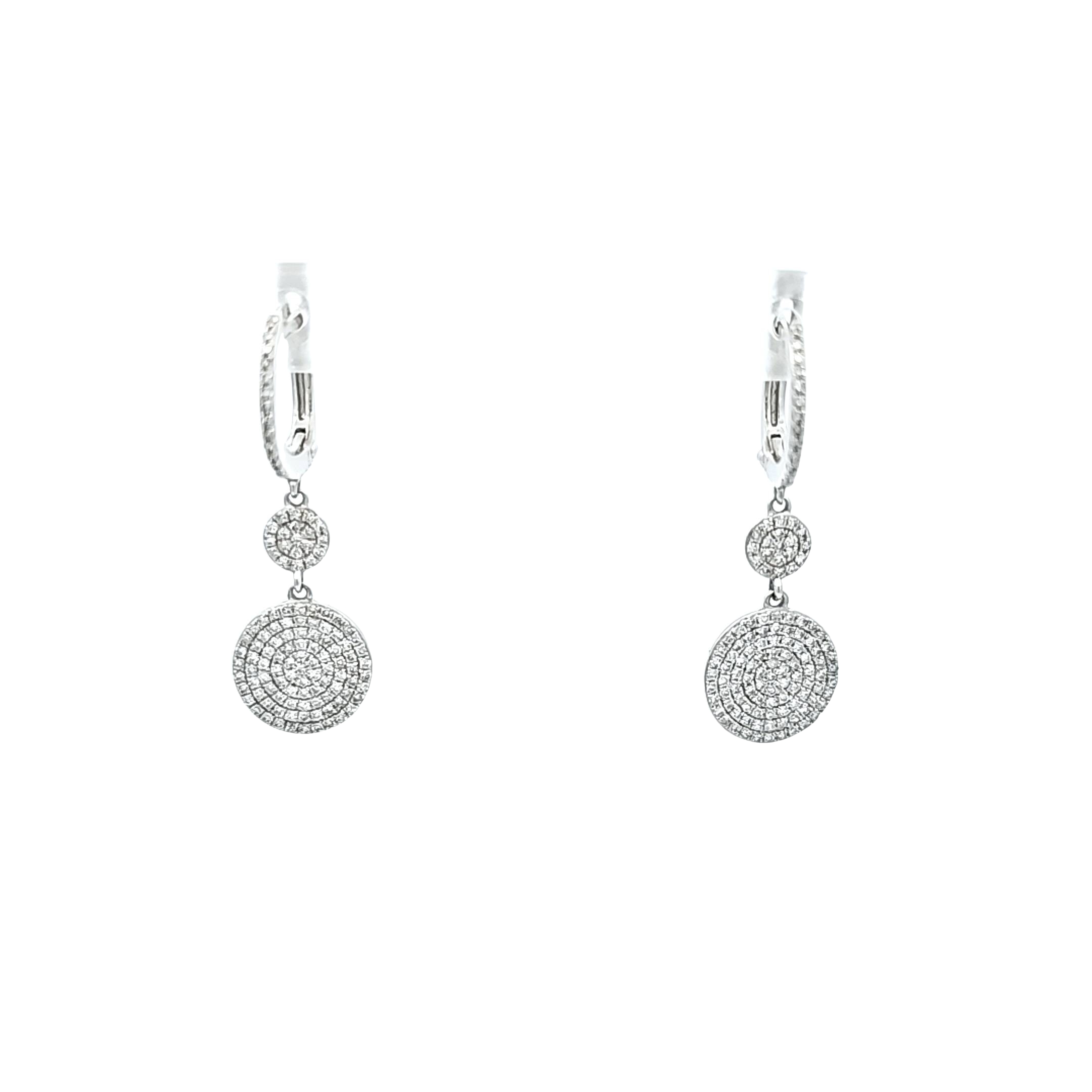 14K White Gold Pave Diamond Round Lever Back Drop Earrings 41002756 | Shin Brothers*