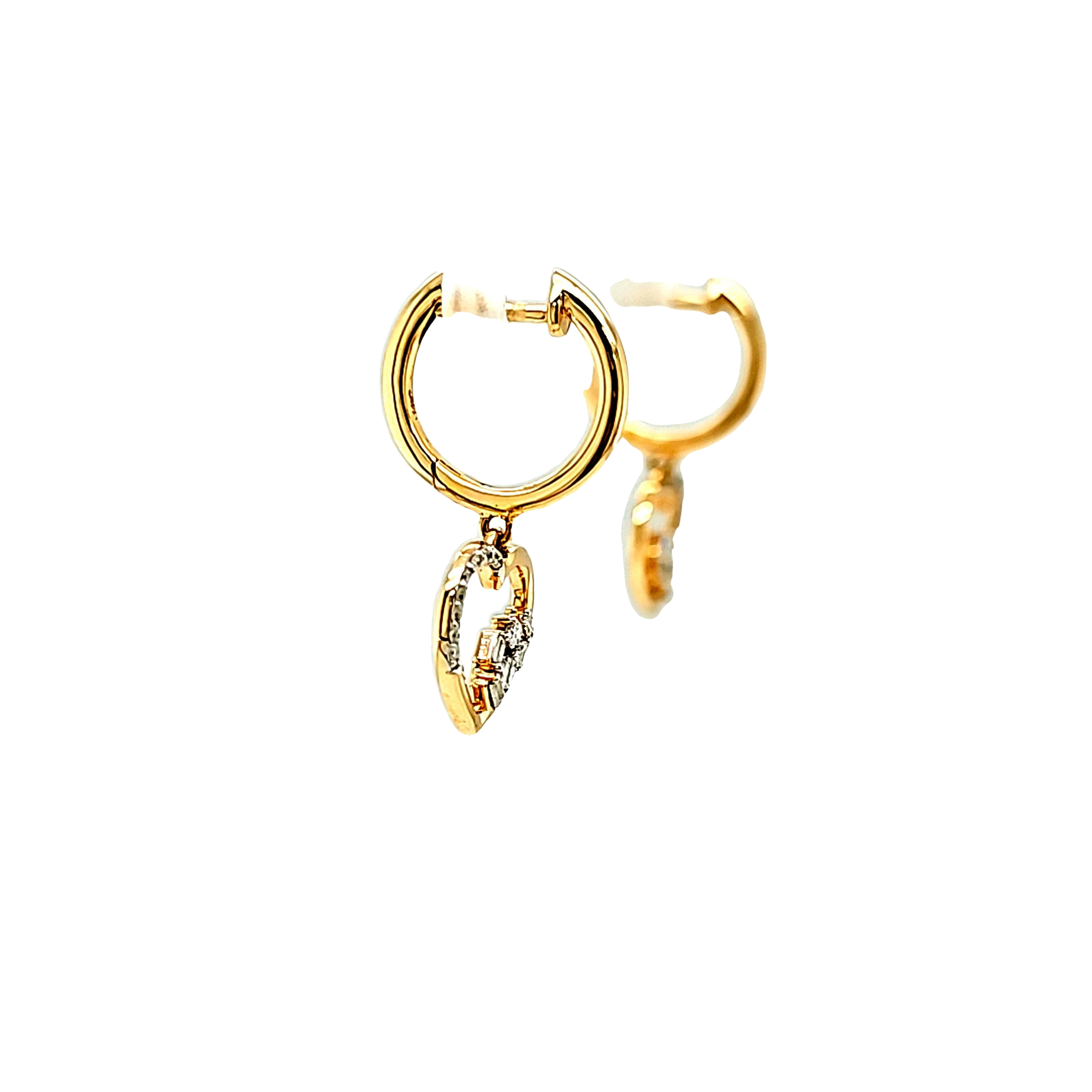 14K Yellow Gold Huggies Heart Diamond Drop Earrings 41002717 | Shin Brothers* 14K Yellow Gold Huggies Heart Diamond Drop Earrings 41002717 | Shin Brothers*