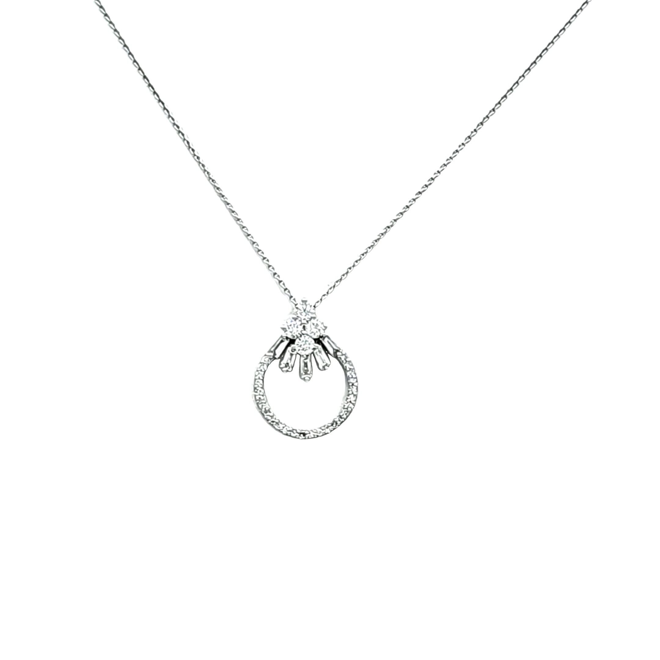 14K White Gold Circle With Baguette Diamond 18" Necklace 31001275 | Shin Brothers* 14K White Gold Circle With Baguette Diamond 18" Necklace 31001275 | Shin Brothers*