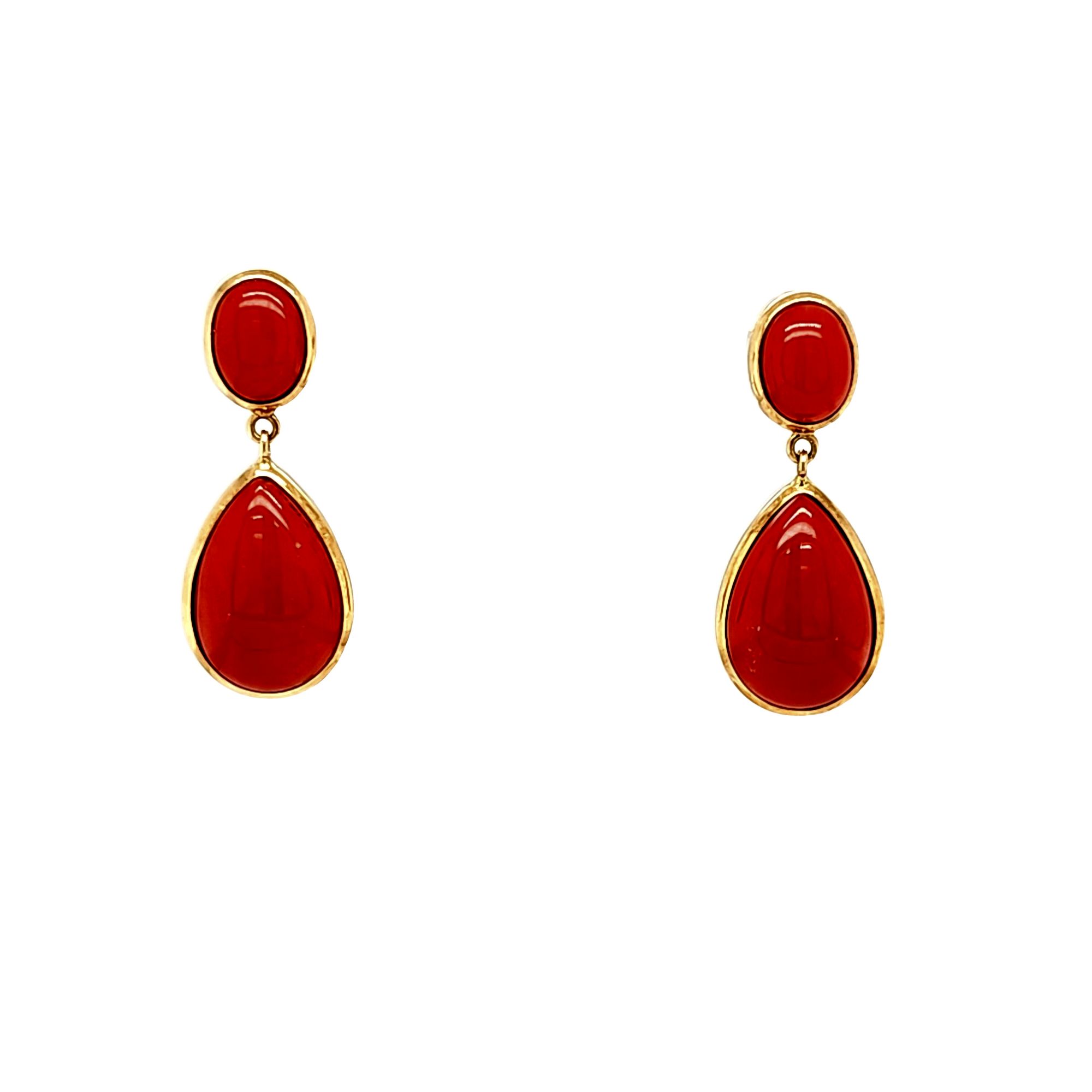 18K Yellow Gold  Pear Shape Coral Drop Earrings 42002837 | Shin Brothers*