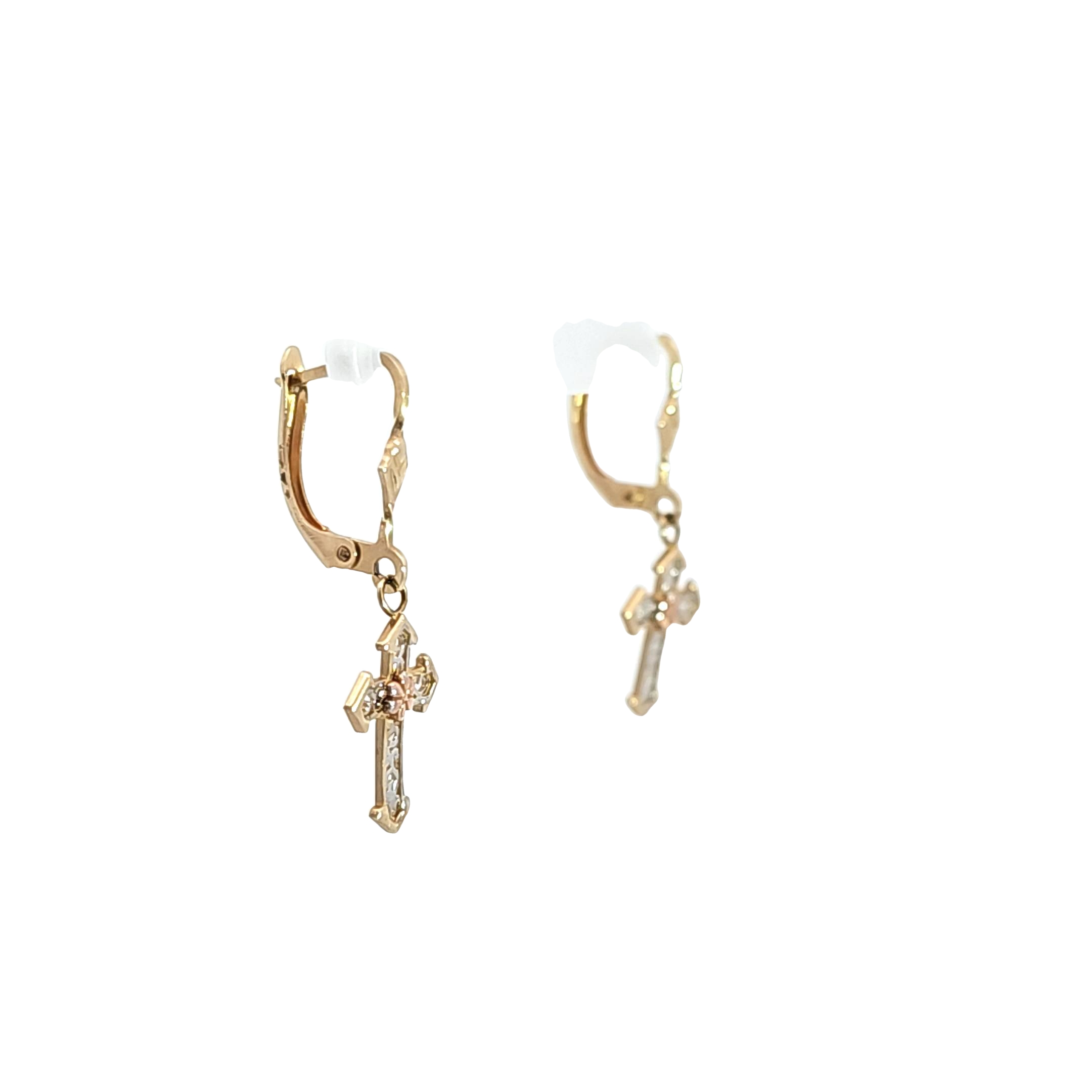 14K Multi Color Gold Cross Hanging Earrings  40003273 | Shin Brothers**  14K Multi Color Gold Cross Hanging Earrings  40003273 | Shin Brothers**