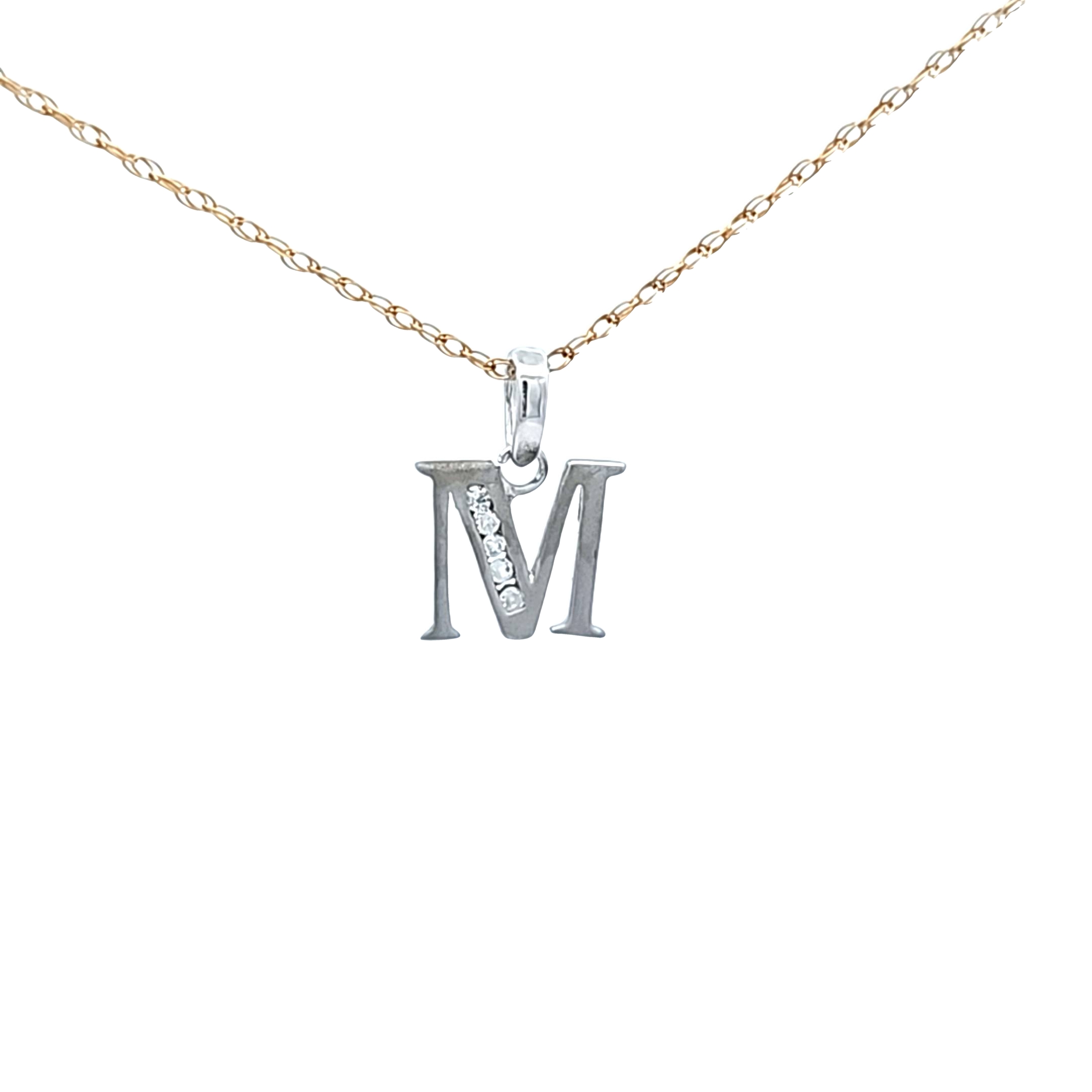  14K White Gold CZ "M" Initial Charm 32000465 | Shin Brothers*