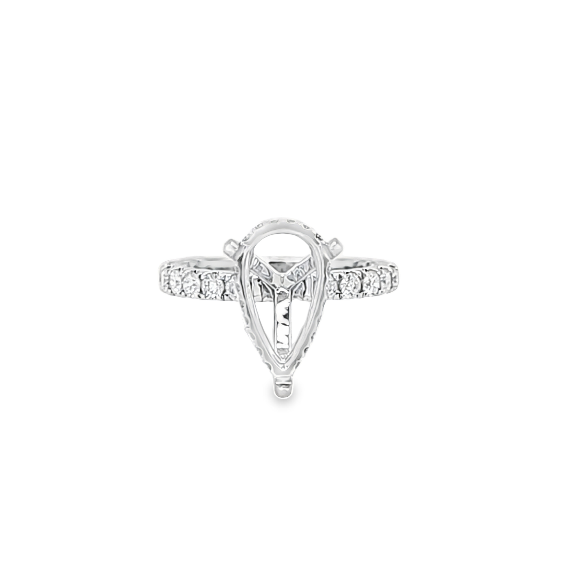 18K White Gold Prong Setting Pear Shape Engagement Ring with Diamond Accents 11007224 | Shin Brothers*