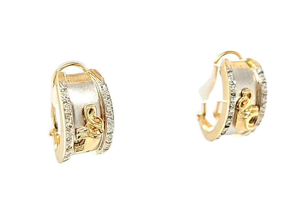 14K Two Tone Gold Diamond Elephant Omega Back Earrings 41002760 | Shin Brothers* 14K Two Tone Gold Diamond Elephant Omega Back Earrings 41002760 | Shin Brothers*