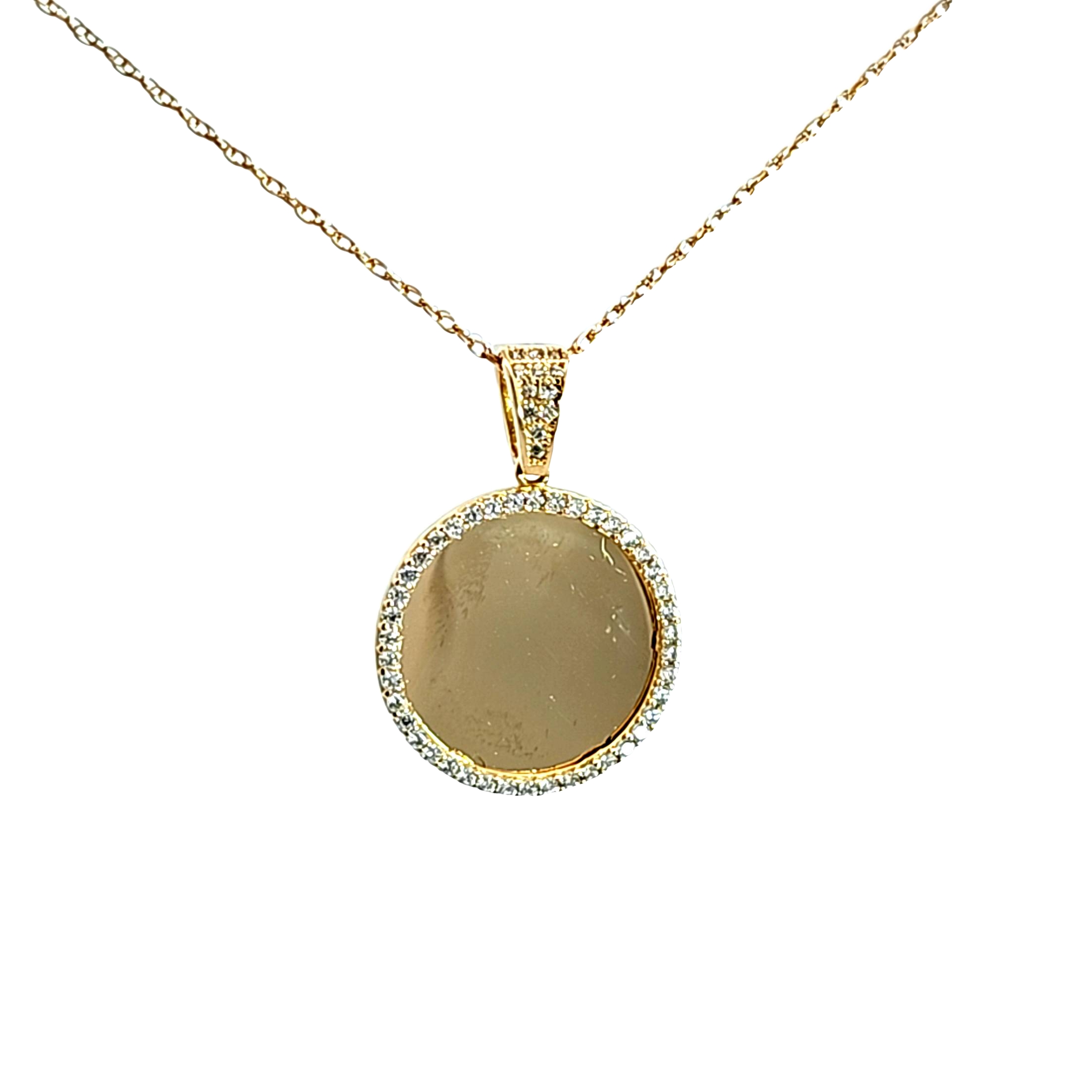 14K Yellow Gold CZ Engravable Disk Charm 52002264 | Shin Brothers* 14K Yellow Gold CZ Engravable Disk Charm 52002264 | Shin Brothers*