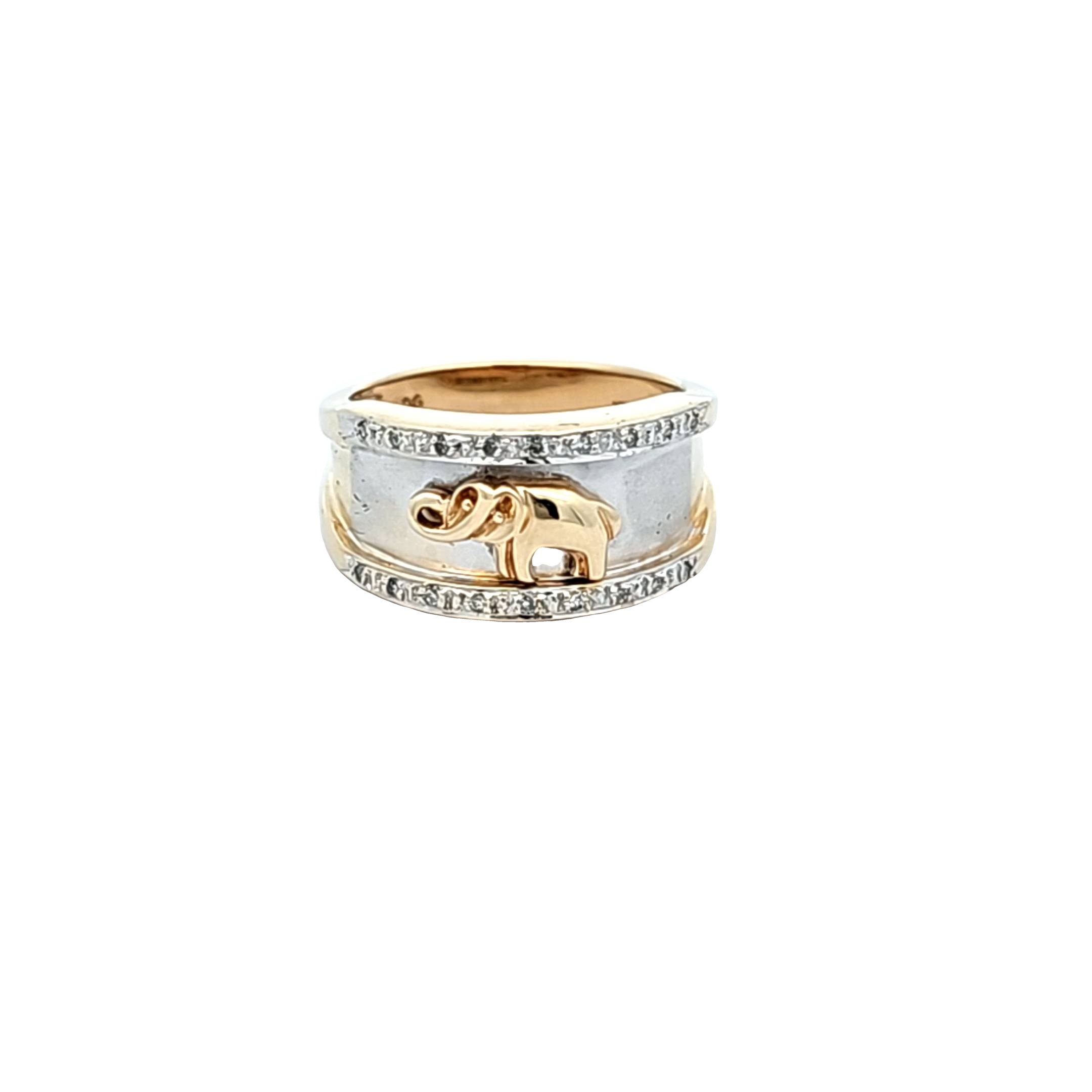 14K Two Tone Gold Diamond Cut Elephant Band with Diamond Accent 11007245 | Shin Brothers*