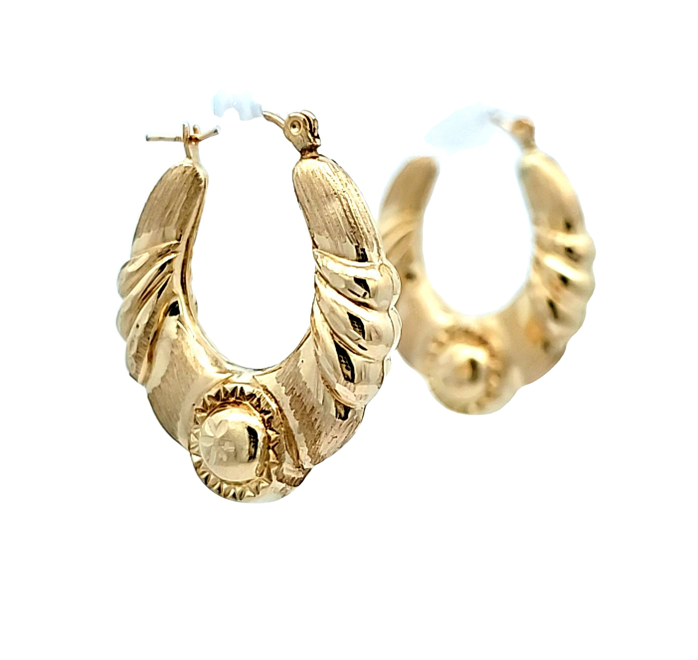 14K Yellow Gold Fan Oval Hoops 40003276 | Shin Brothers* 