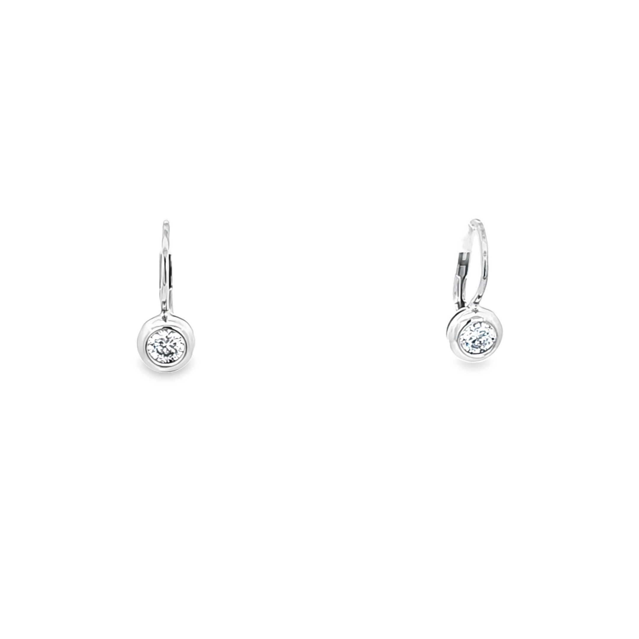 14K White Gold CZ Bezel Lever Back Earrings 42003504 | Shin Brothers*