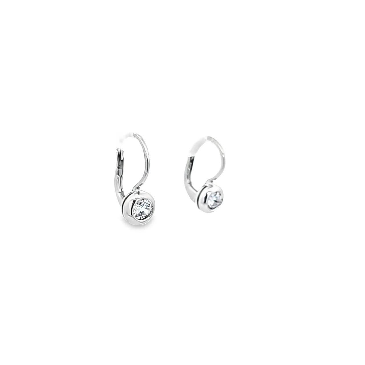 14K White Gold CZ Bezel Lever Back Earrings 42003504 | Shin Brothers*