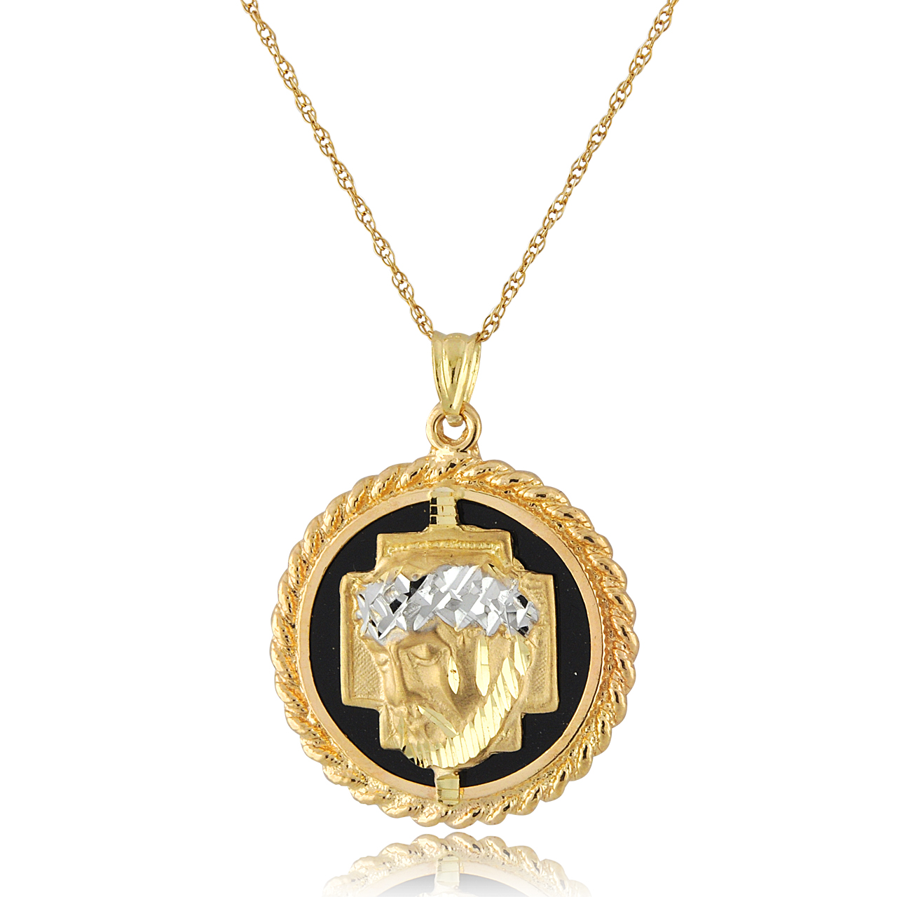 14K Yellow Gold Onyx Christ Head Pendant 50003839 | Shin Brothers* 14K Yellow Gold Onyx Christ Head Pendant 50003839 | Shin Brothers*