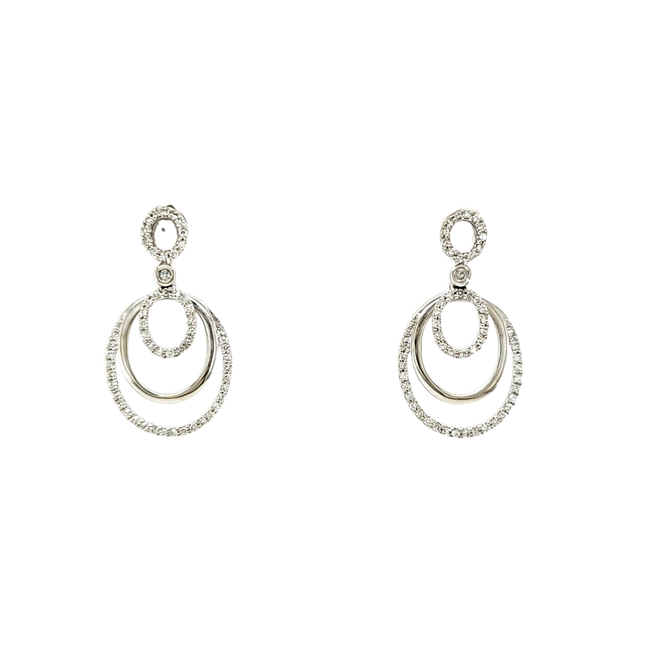 14K White Gold Diamond Oval Layered Drop Earrings 41002766 | Shin Brothers*