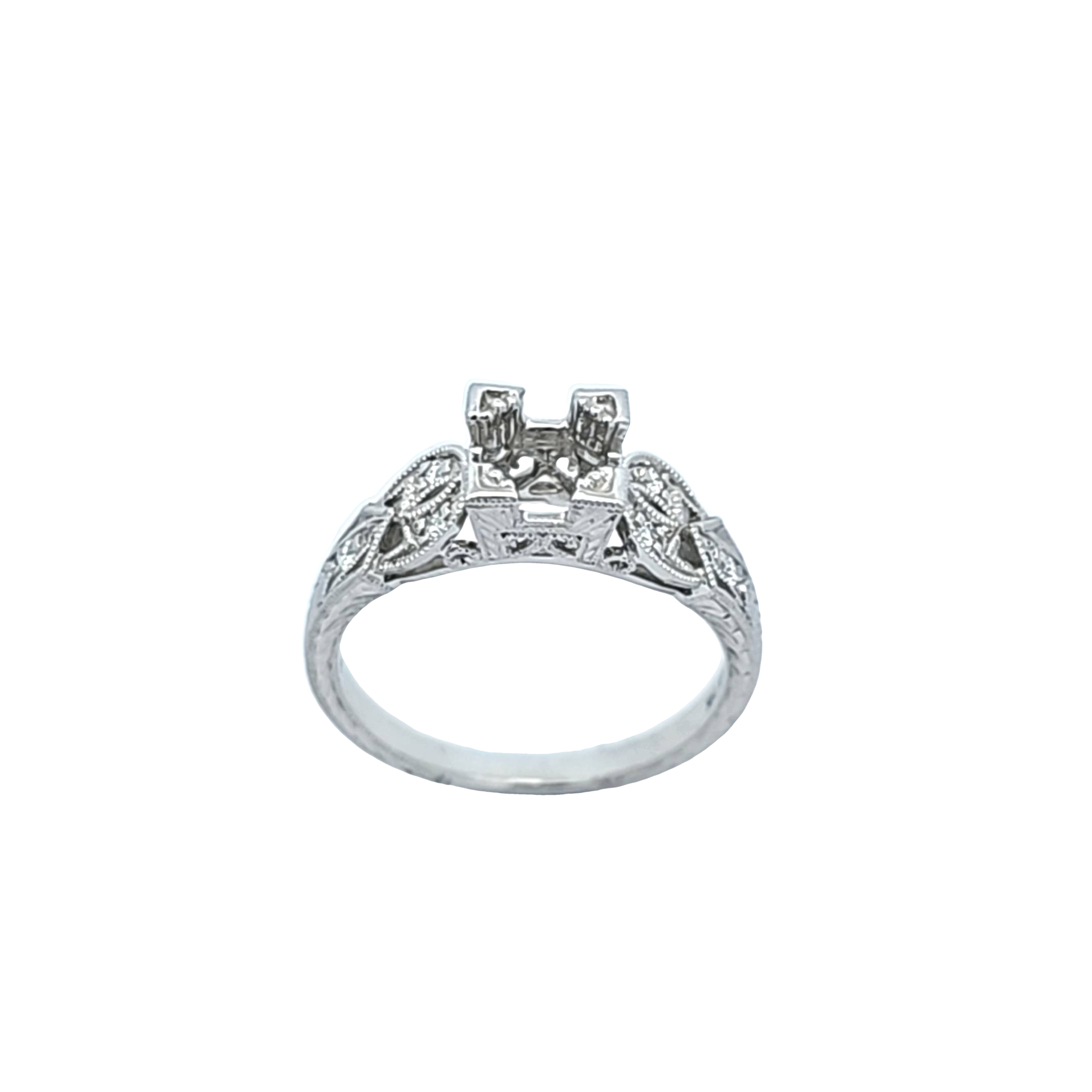 14K White Gold Diamond Prong Vintage Engagement Ring Setting 11110049 | Shin Brothers*