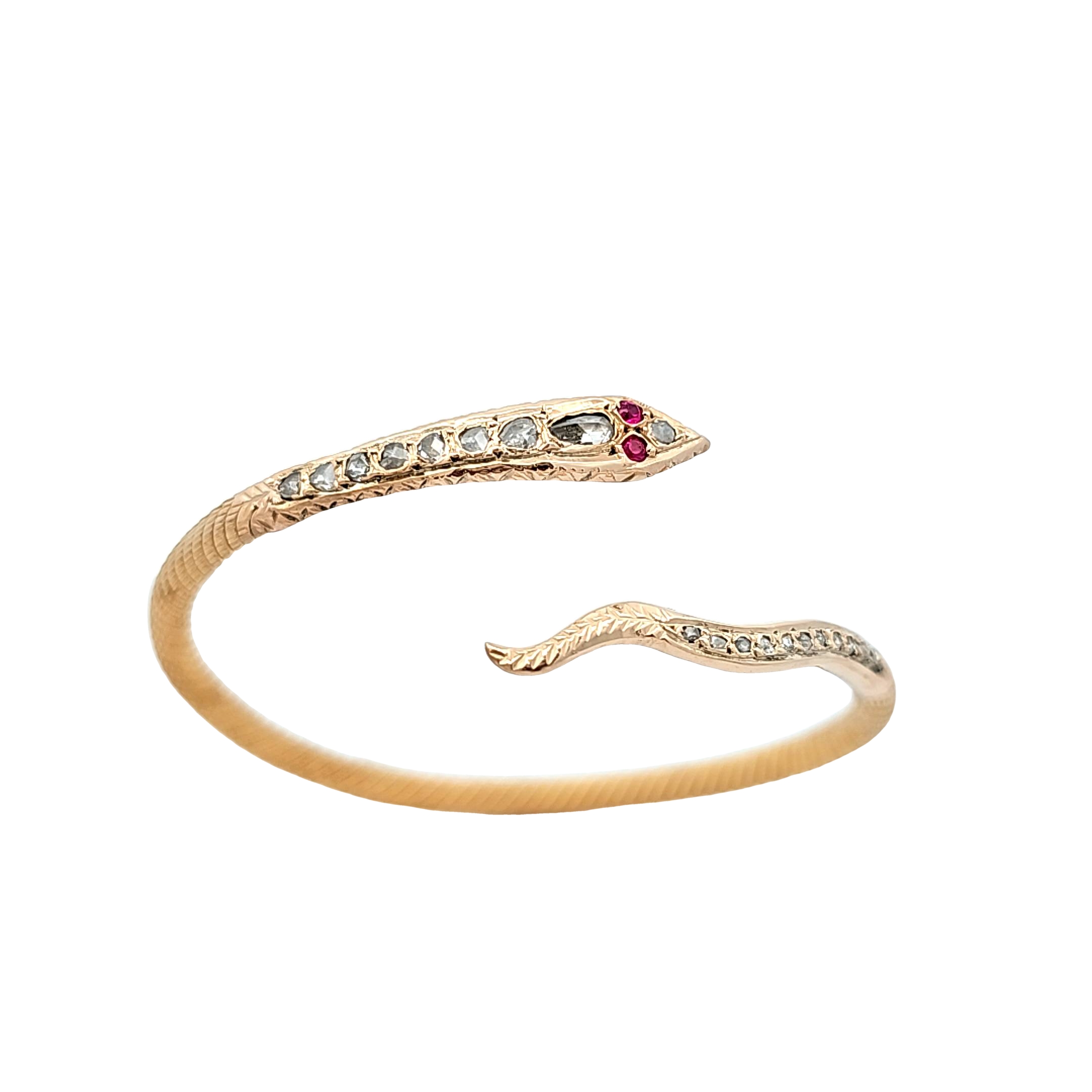 22K Yellow Gold Diamond Ruby Snake Bangle 22000982 | Shin Brothers*