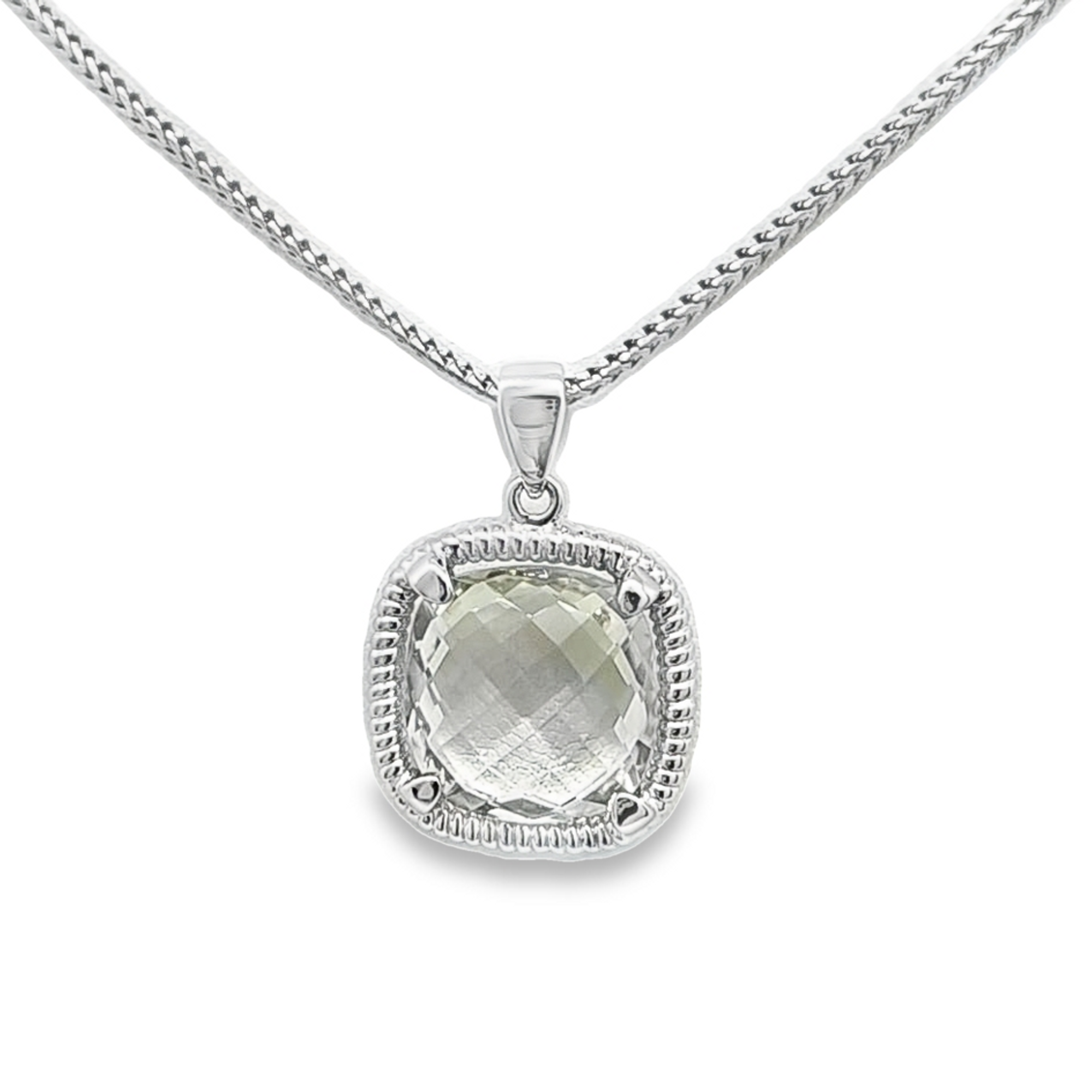 Sterling Silver Green Quartz Cushion Pendant Necklace 83011617 | Shin Brothers*