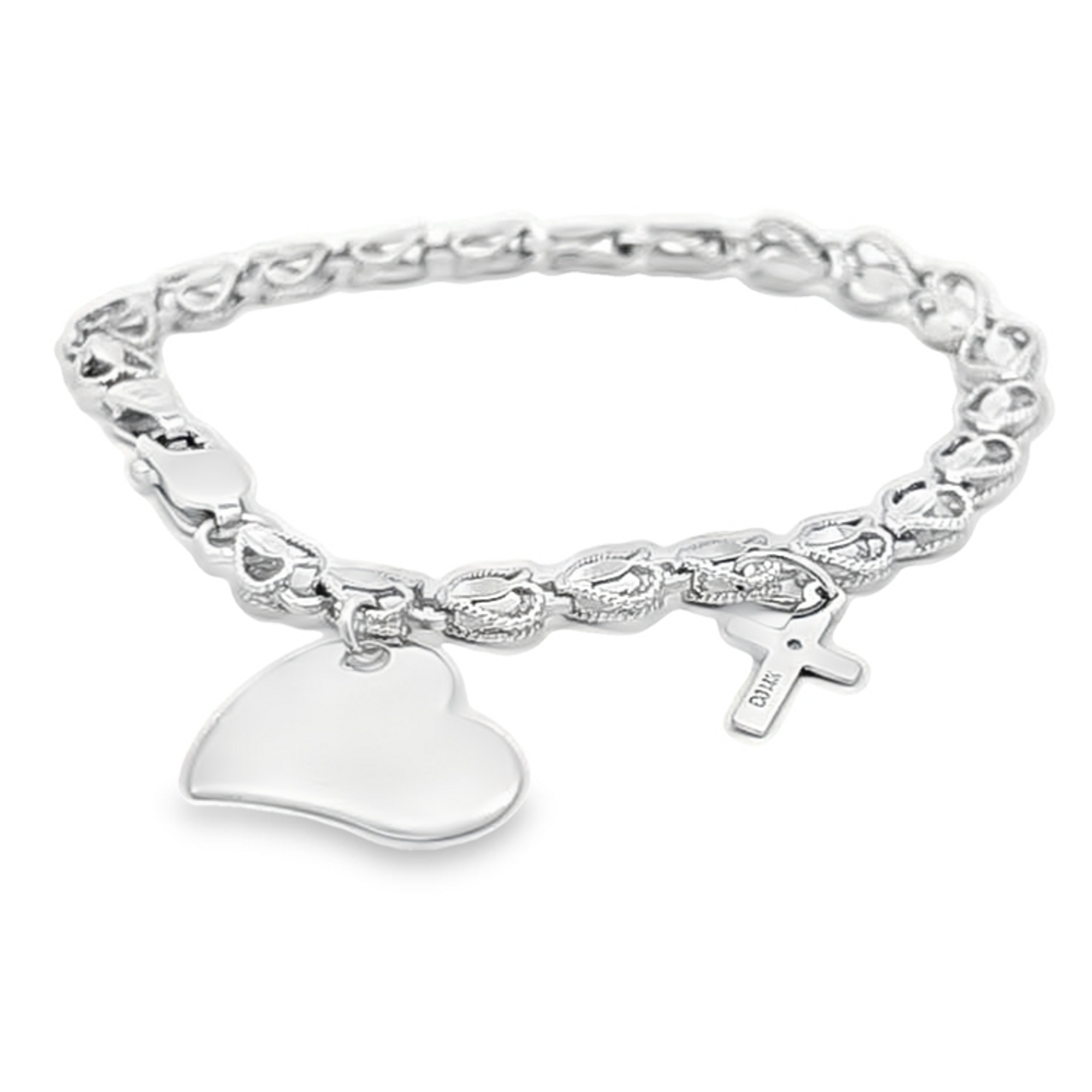 14K White Gold Heart & Cross Charm Bracelet 20002216 | Shin Brothers* 14K White Gold Heart & Cross Charm Bracelet 20002216 | Shin Brothers*
