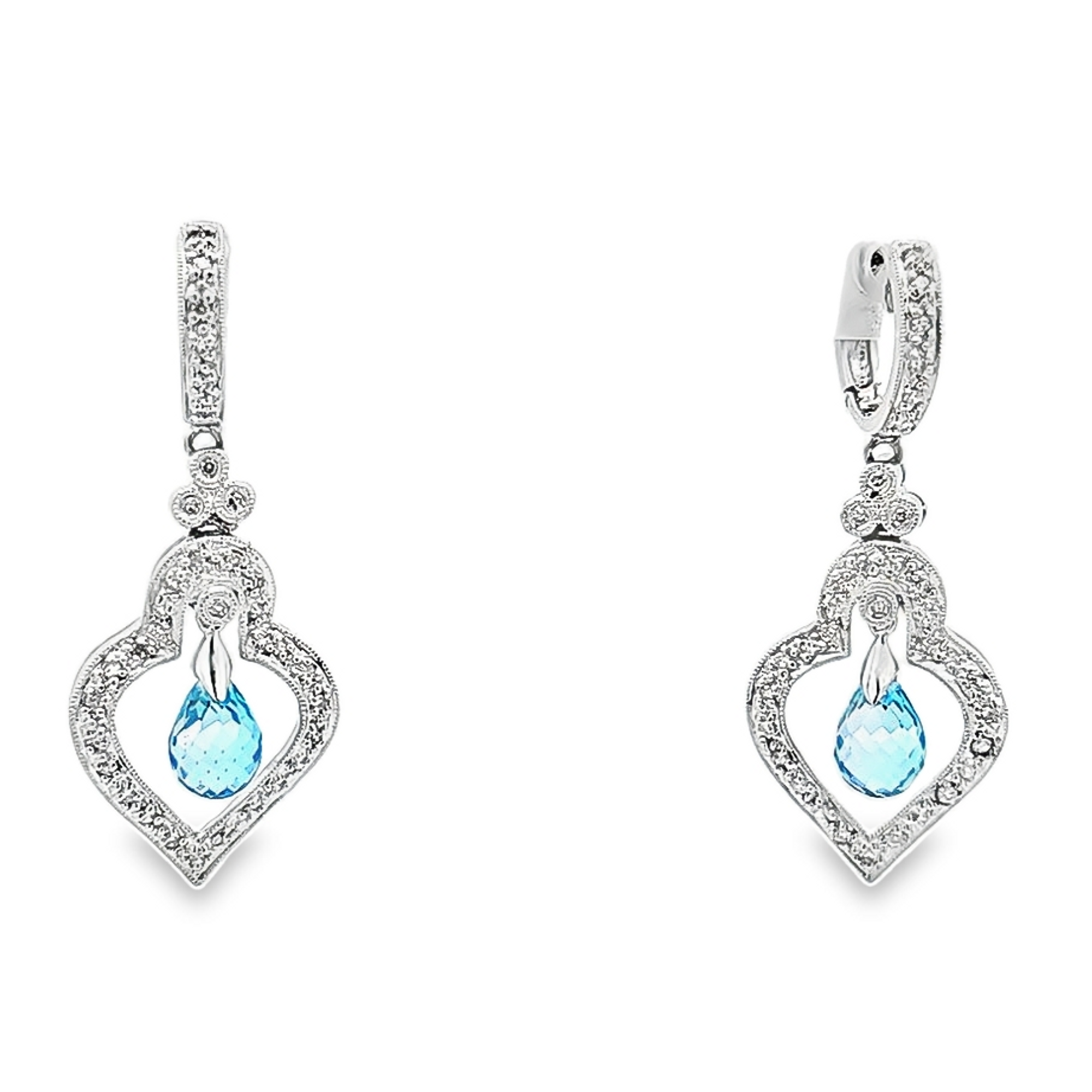 14K White Gold Diamond and Blue Topaz Earrings 42003511| Shin Brothers** 14K White Gold Diamond and Blue Topaz Earrings 42003511| Shin Brothers**