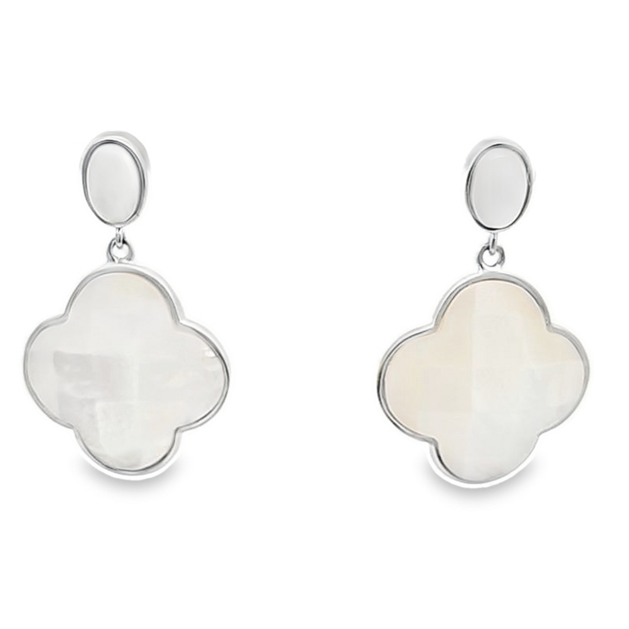 Sterling Silver Mother of Pearl Clover Drop Earrings 84011065| Shin Brothers** Sterling Silver Mother of Pearl Clover Drop Earrings 84011065| Shin Brothers**