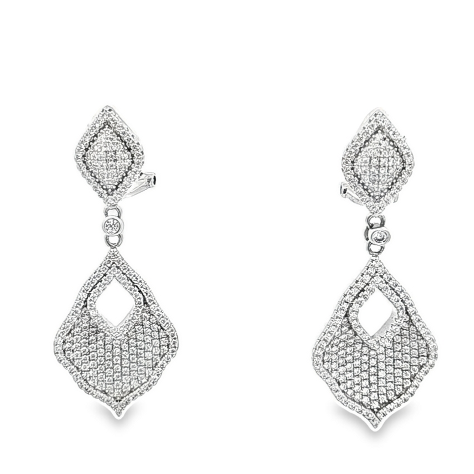 Sterling Silver Pave Cubic Zirconia Drop Earrings 84011066| Shin Brothers**