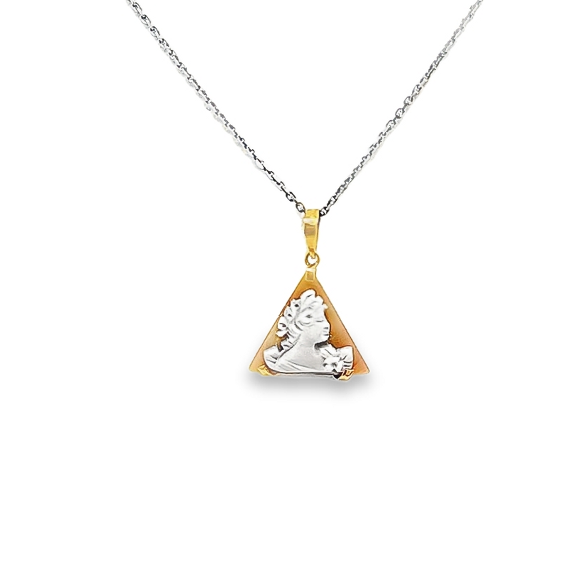 18K Yellow Gold Cameo Triangle Pendant 52002032 | Shin Brothers** 18K Yellow Gold Cameo Triangle Pendant 52002032 | Shin Brothers**