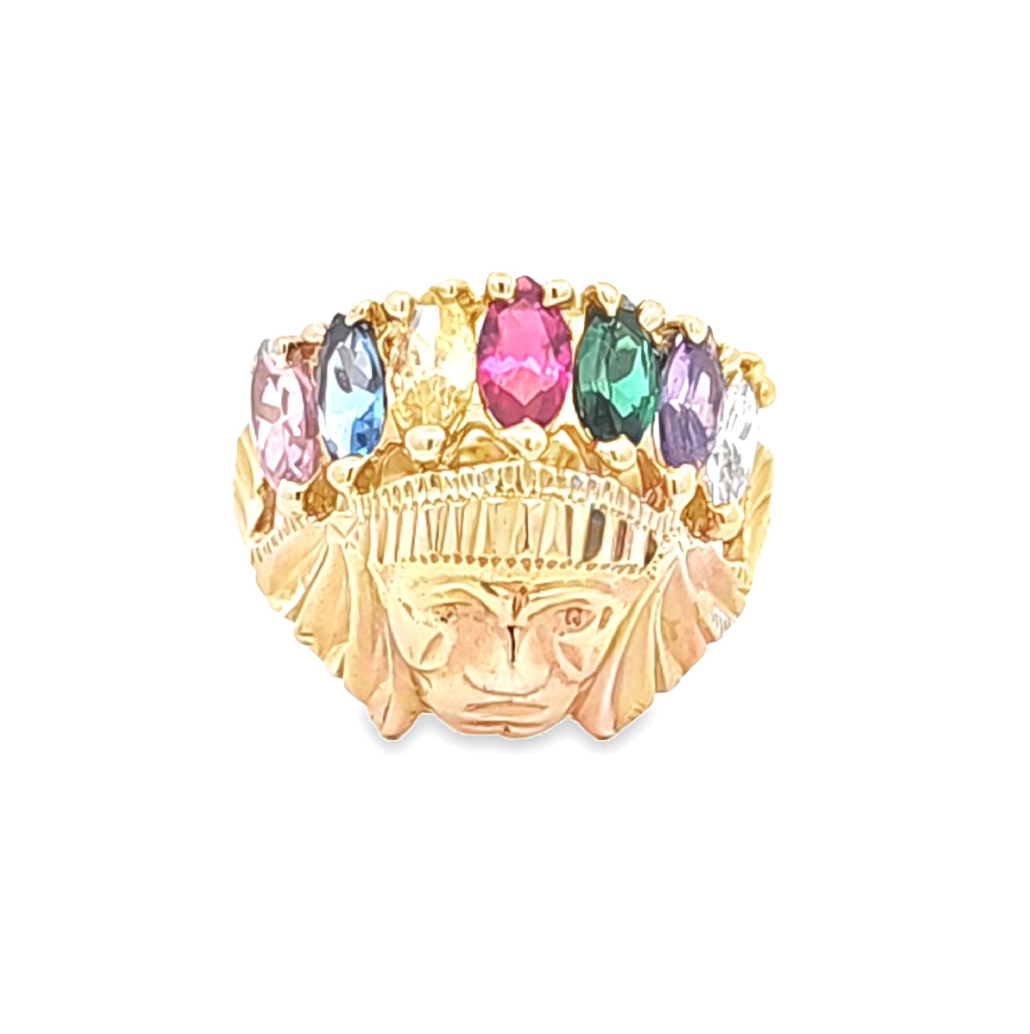 14K Yellow Gold and Synthetic Gemstone Indian Head Ring 14K Yellow Gold and Synthetic Gemstone Indian Head Ring