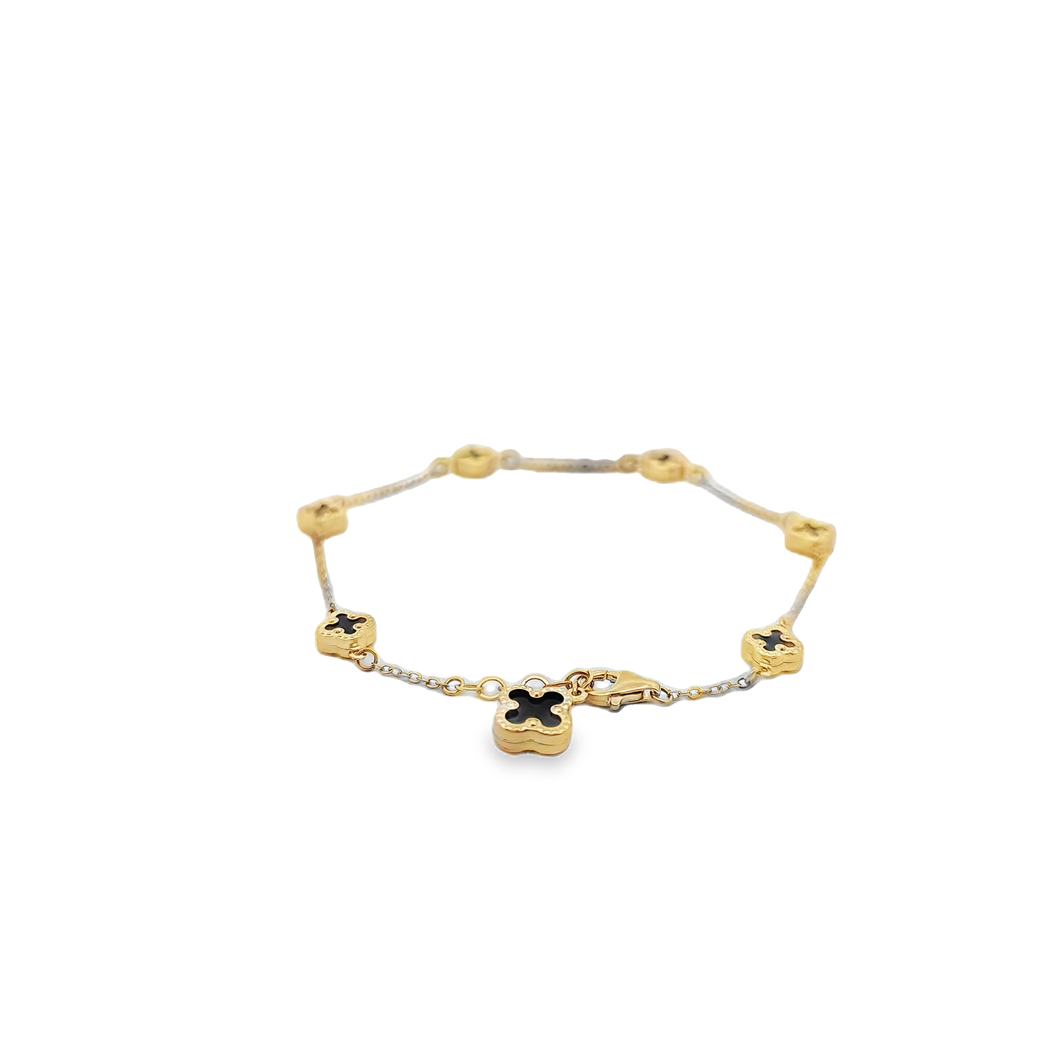 14K Yellow Gold 5 Black Clover Bracelet 22000987 | Shin Brothers** 14K Yellow Gold 5 Black Clover Bracelet 22000987 | Shin Brothers**