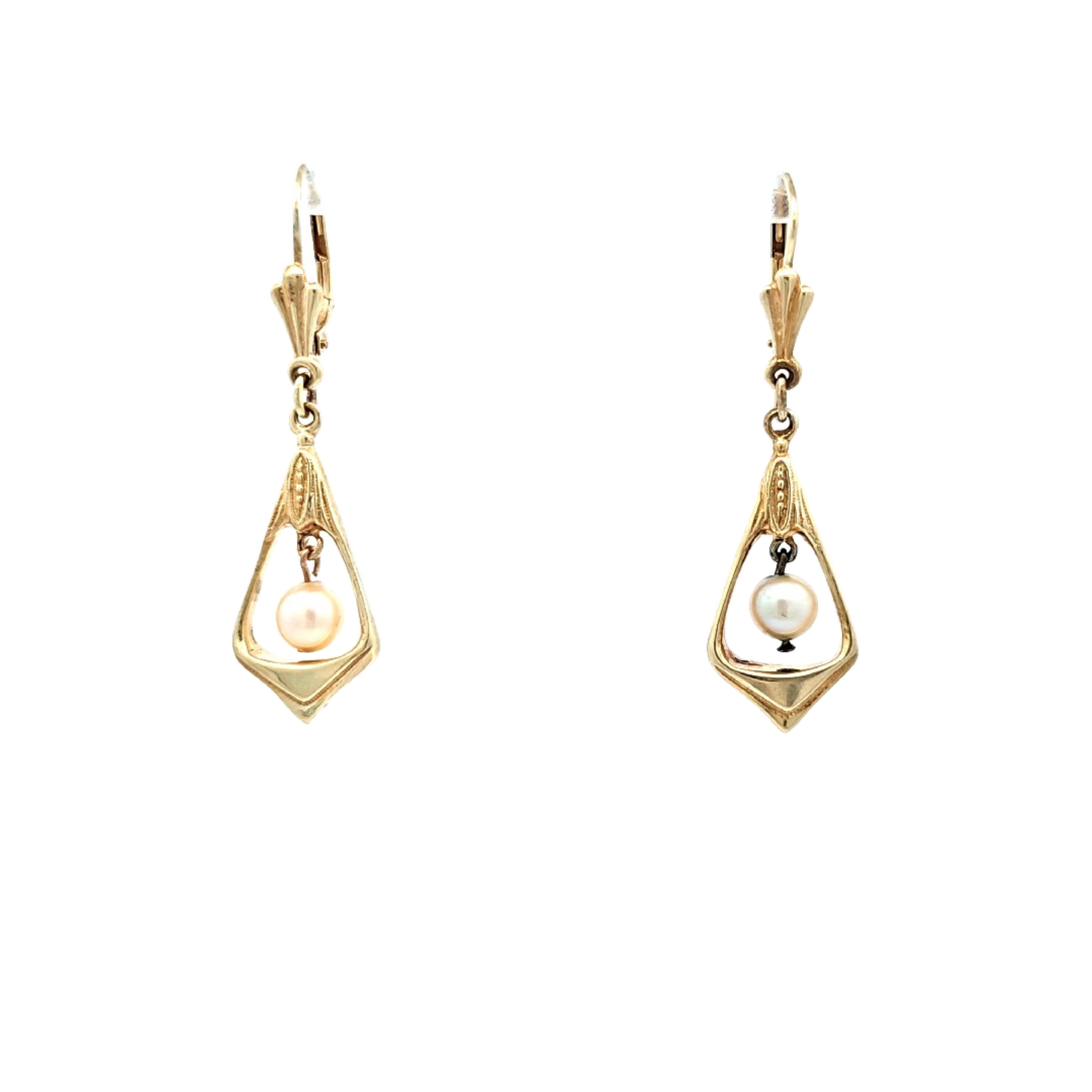 14K Yellow Gold Synthetic Pearl Hanging Earrings 42003544 | Shin Brothers* 14K Yellow Gold Synthetic Pearl Hanging Earrings 42003544 | Shin Brothers*