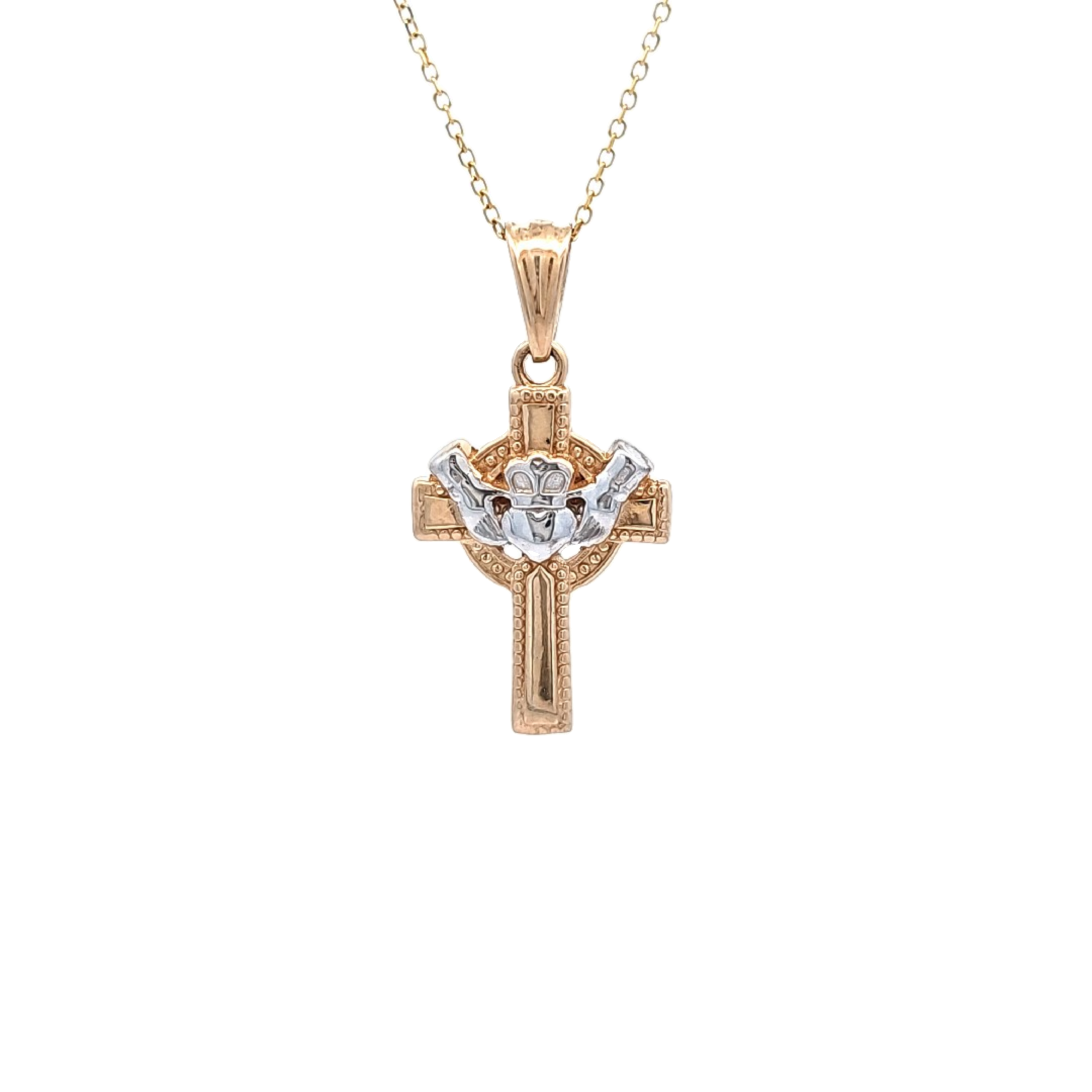 14K Two Tone Gold Claddagh Cross Charm 50004259 | Shin Brothers*