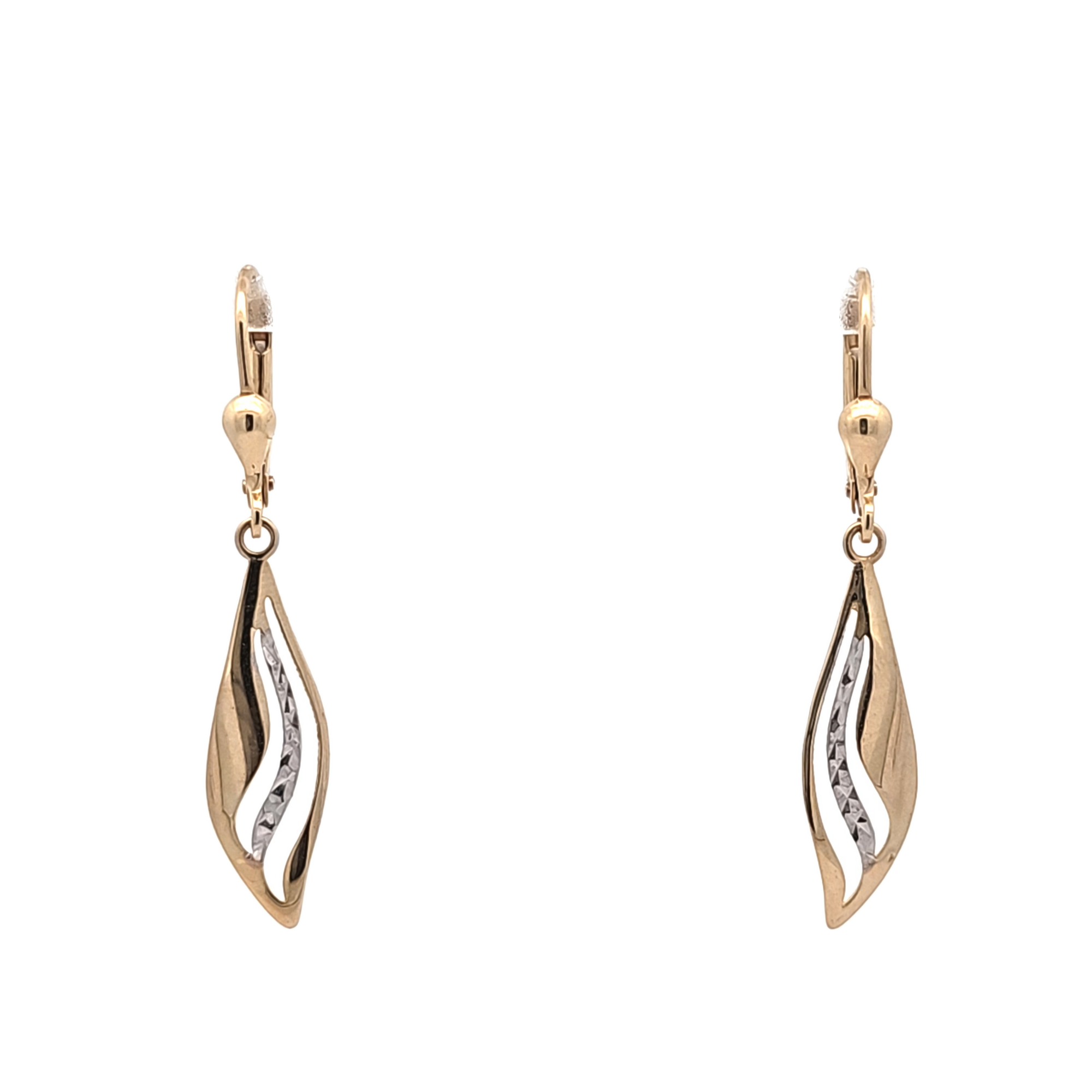 14K Two Tone Gold Leaf Drop Earrings 40003327 | Shin Brothers**
