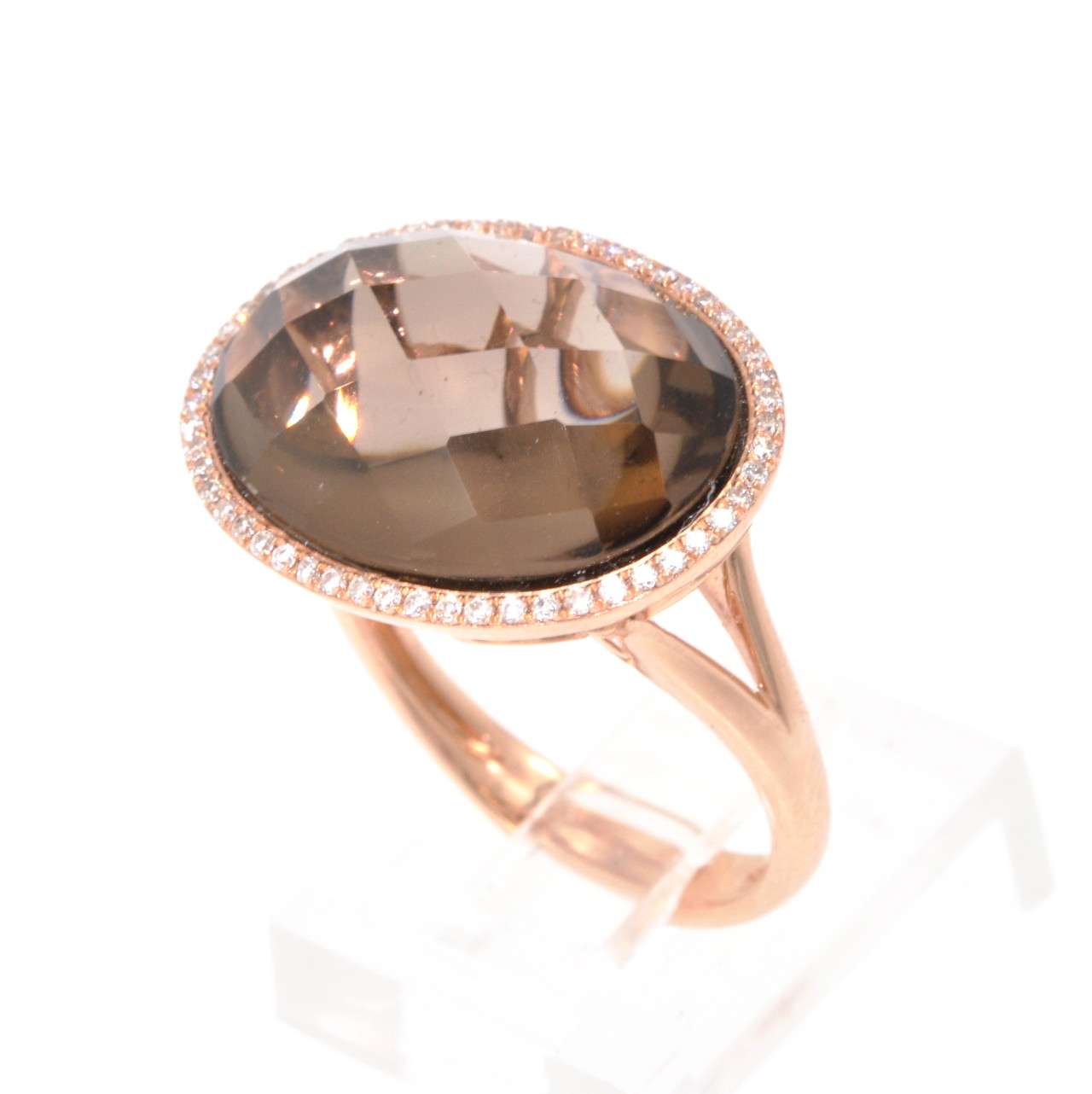 14K Pink Gold Smoky Topaz/Diamond Ring 12002194 | Shin Brothers** 14K Pink Gold Smoky Topaz/Diamond Ring 12002194 | Shin Brothers**