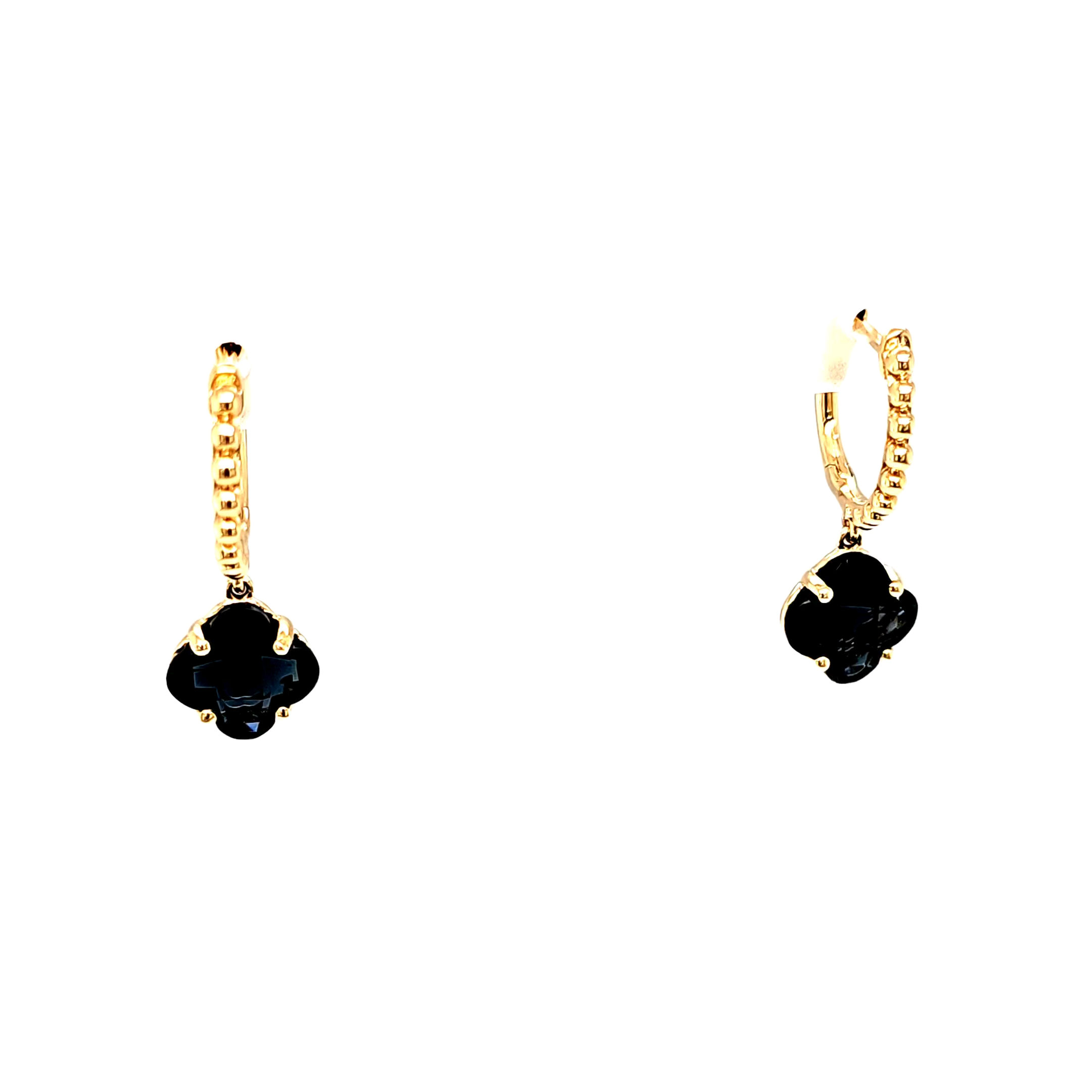 14K Yellow Gold London Blue Topaz Drop Flower Huggie Earrings 42003556 | Shin Brothers*