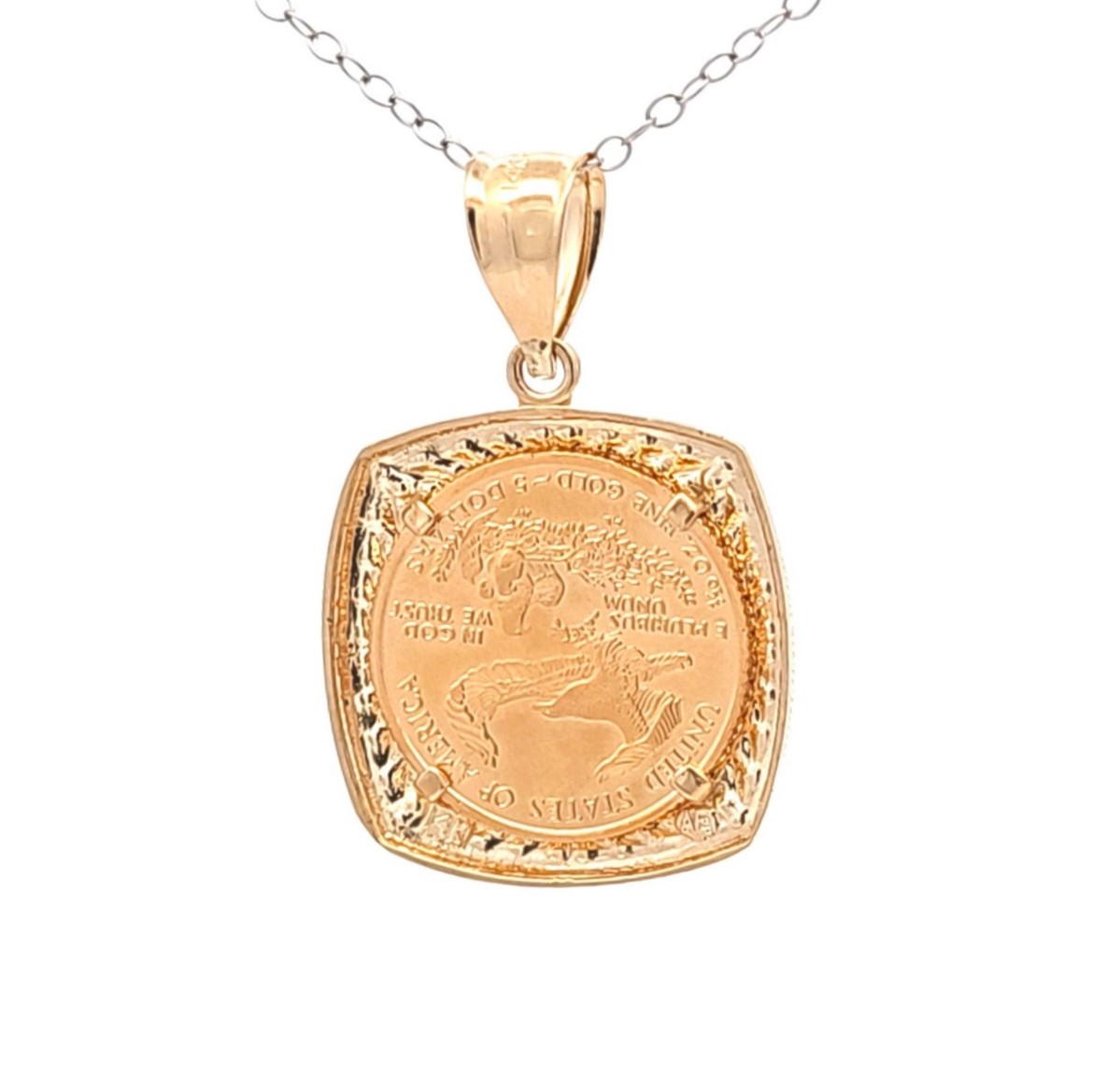 1/10oz Liberty Coin in a 14K Yellow Gold Coin Holder Pendant 50004326 | Shin Brothers 1/10oz Liberty Coin in a 14K Yellow Gold Coin Holder Pendant 50004326 | Shin Brothers